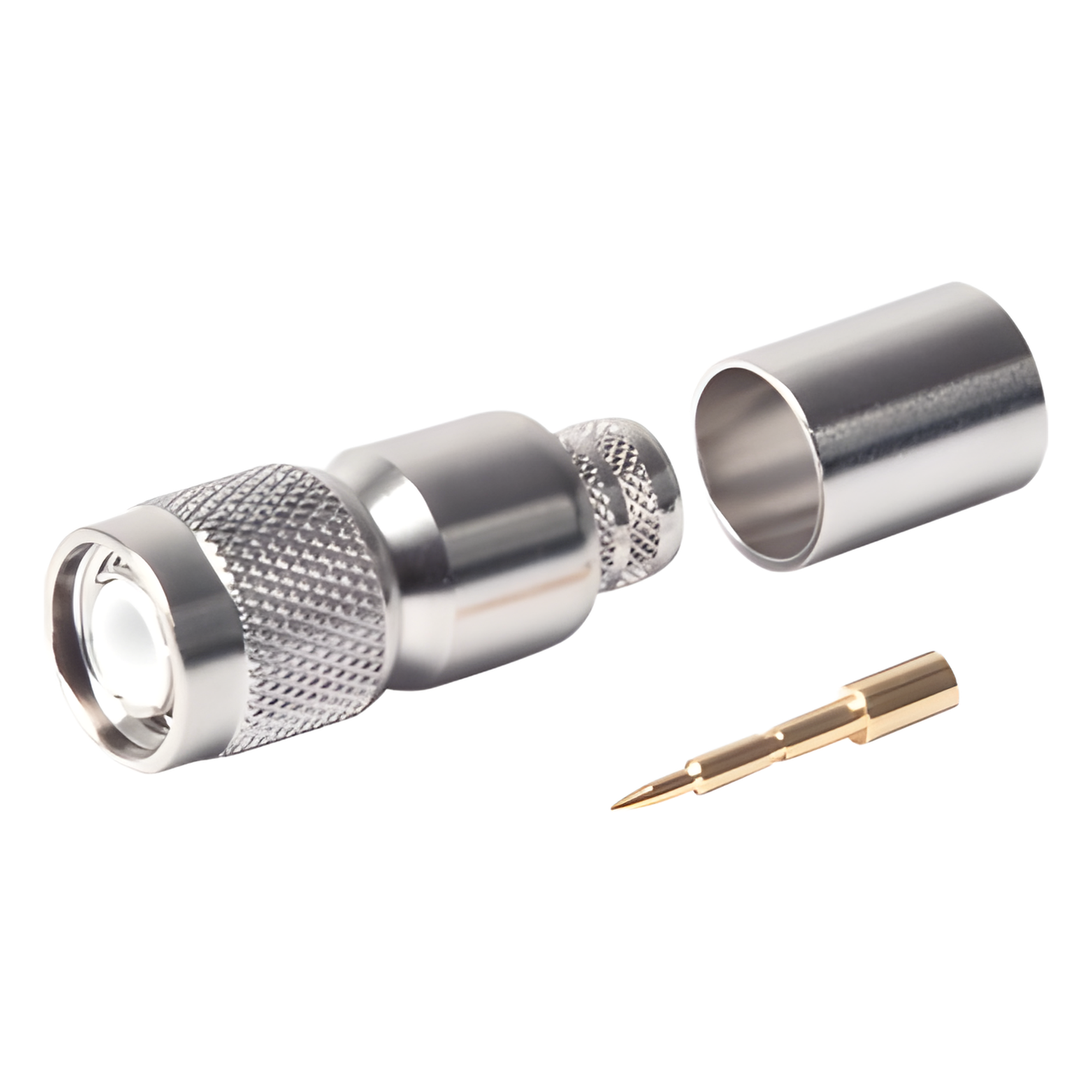 Conector RF TNC Macho / Anillo Plegable / LMR-400, CNT-400, RG8/U / Bronce Niquelado / Contacto Oro con Teflón — RF INDUSTRIES,LTD · SKU RFT-1202-I