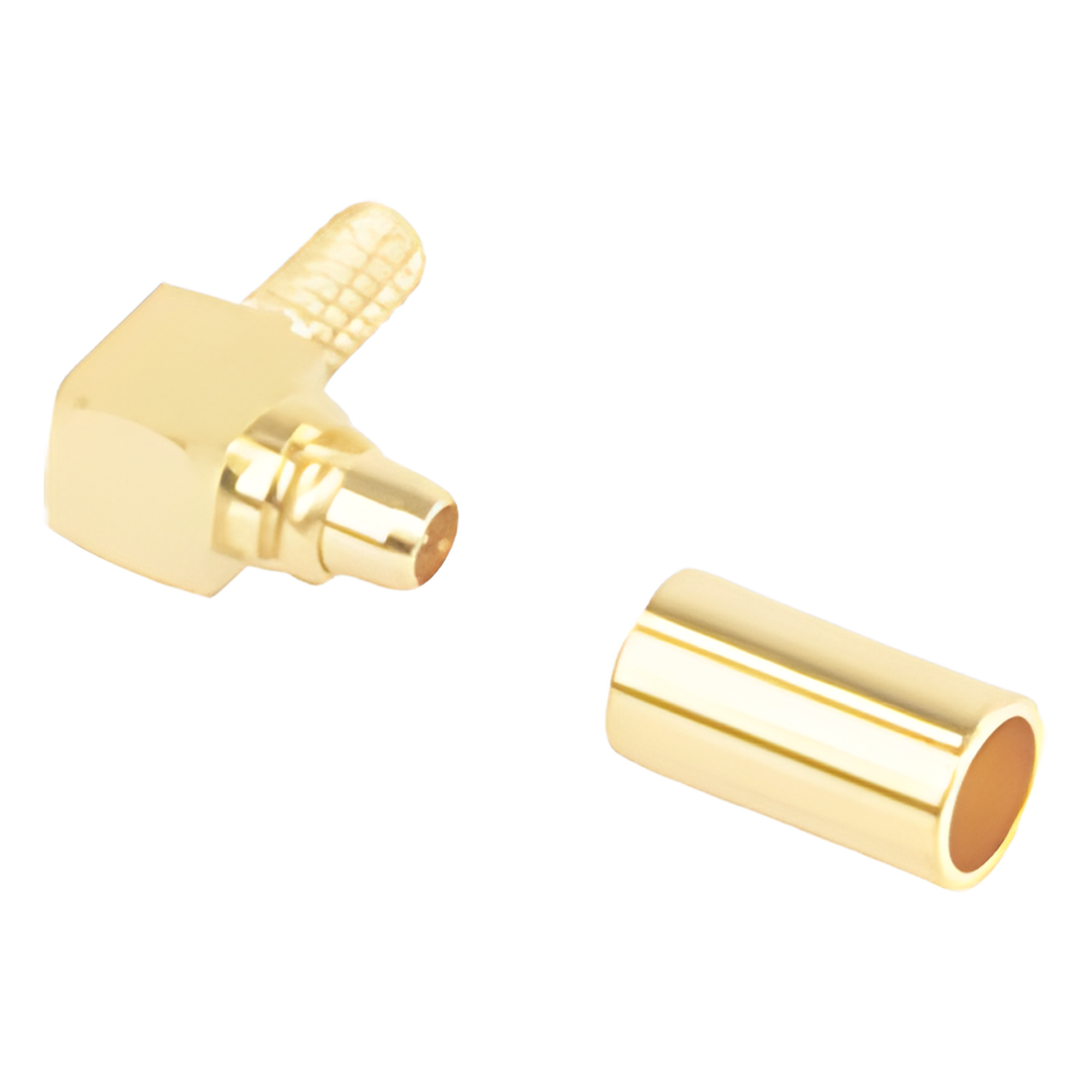 Conector Coaxial / MMCX Macho / Ángulo Recto / Anillo Plegable / Oro/Teflón / RG-174/U, LMR-100A — RF INDUSTRIES,LTD · SKU RMX-9010-1B
