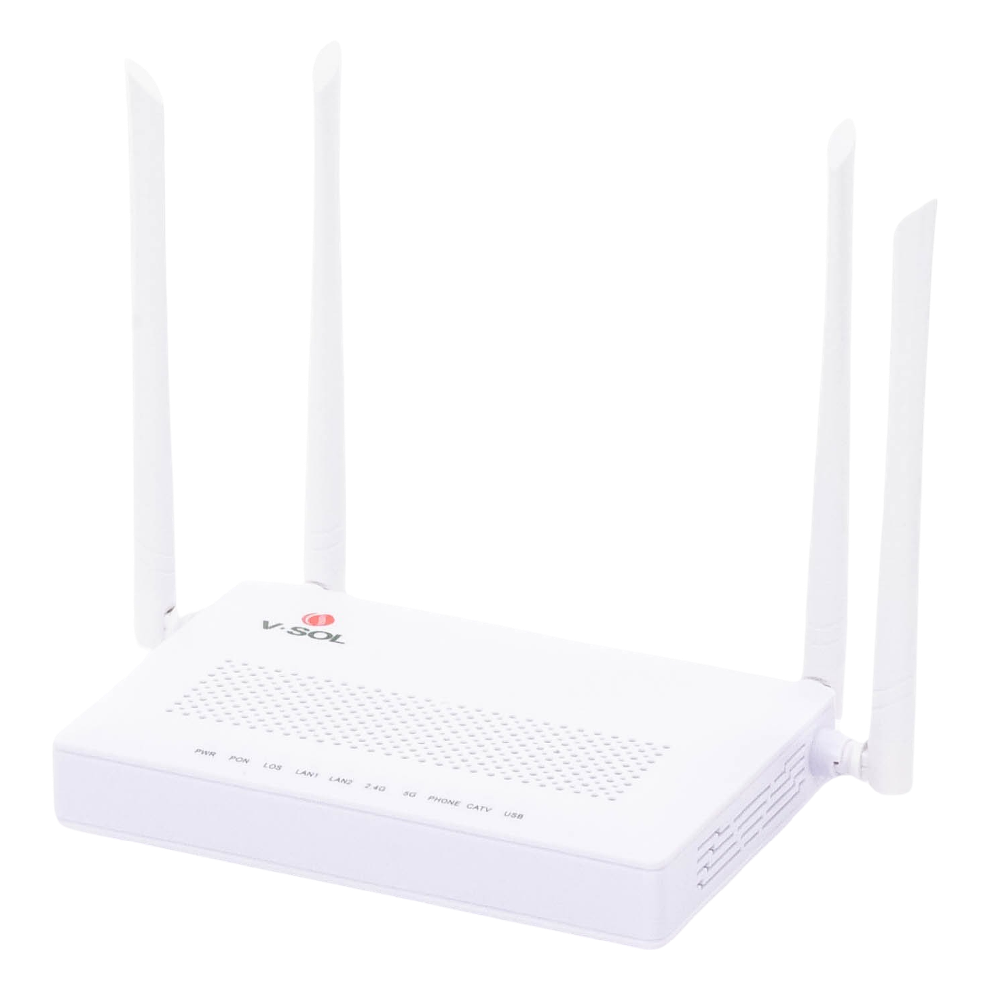 ONU Dual GPON/EPON / Wi-Fi AC Doble Banda / 4 Antenas 5 dBi / 2x LAN Gigabit / 1x FXS / 1x CATV / 12V 1A / 0 a 55°C — V-SOL · SKU HG323ACT