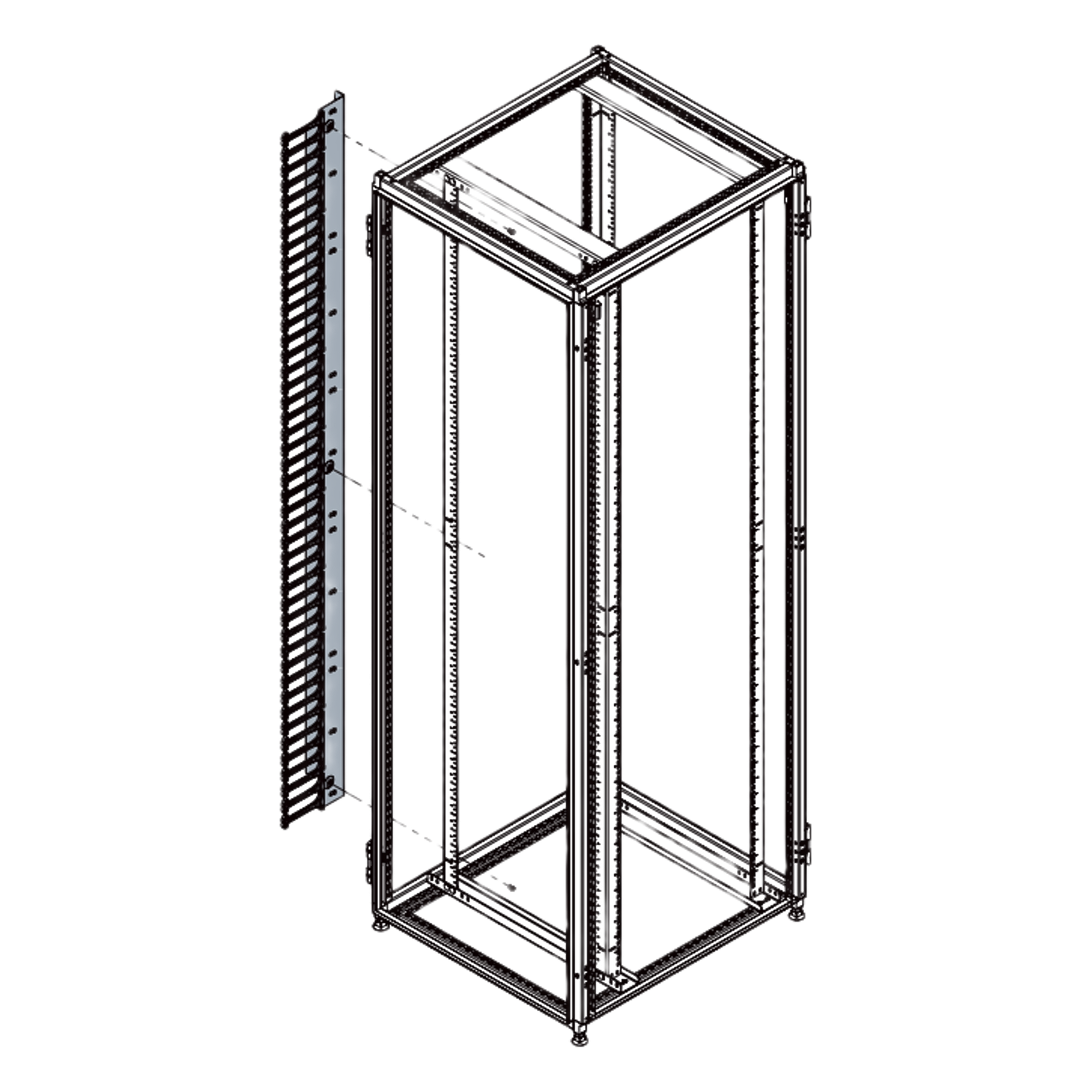 Organizador Vertical de Cables / 45 UR / 2 m (6.6 ft) / 726 Cables / RAL 9005 / Dedos 1.75 pulg / 95x208 mm