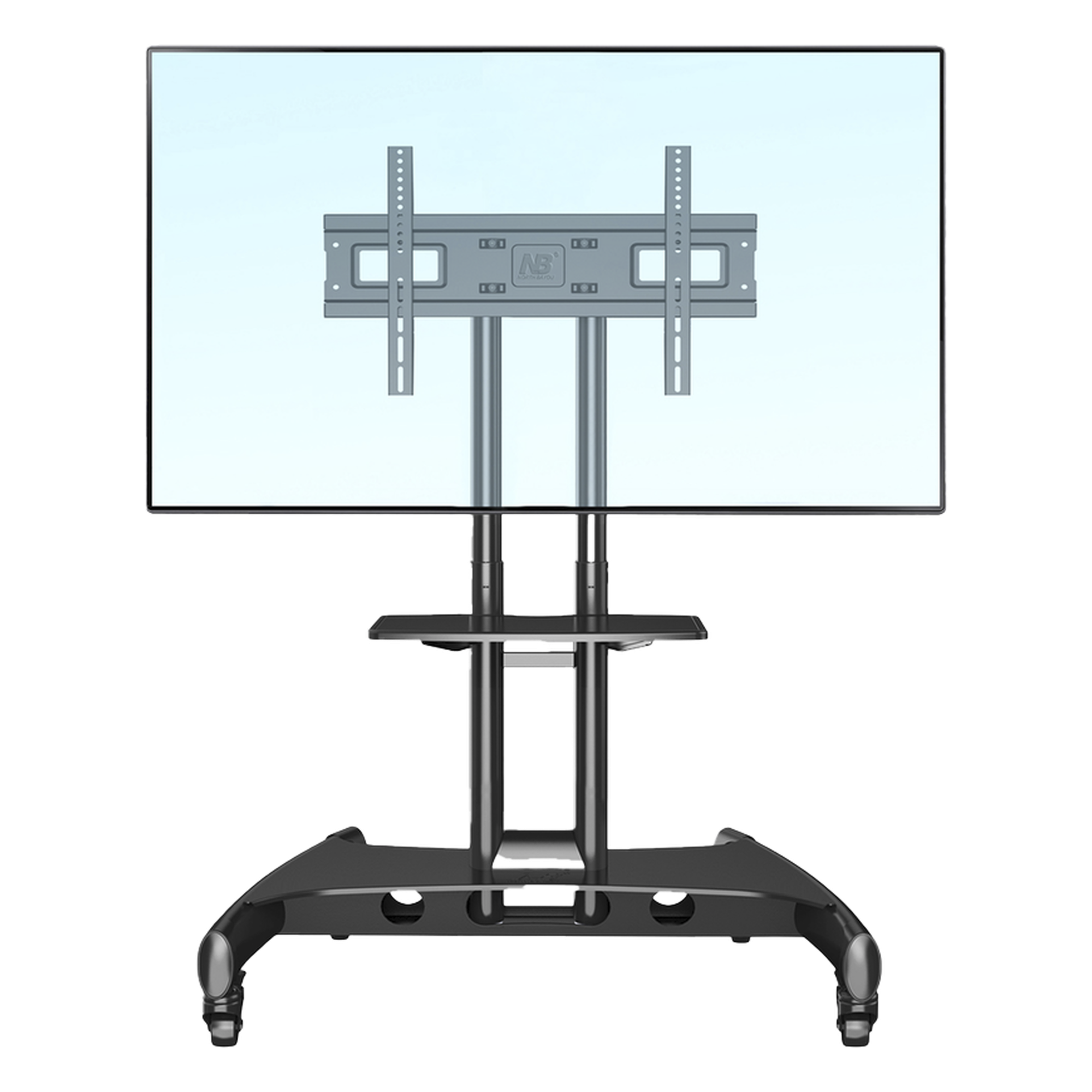 Soporte Móvil para Pantalla / 32" a 75" / Carga 45.5 kg (100 lbs) / VESA 200x200 a 600x400 mm / Altura Ajustable 1120-1520 mm (3.67 a 4.99 ft) / Base para Accesorios / 4 Ruedas 360° — NB-EPCOM · SKU AVA1500601PNB