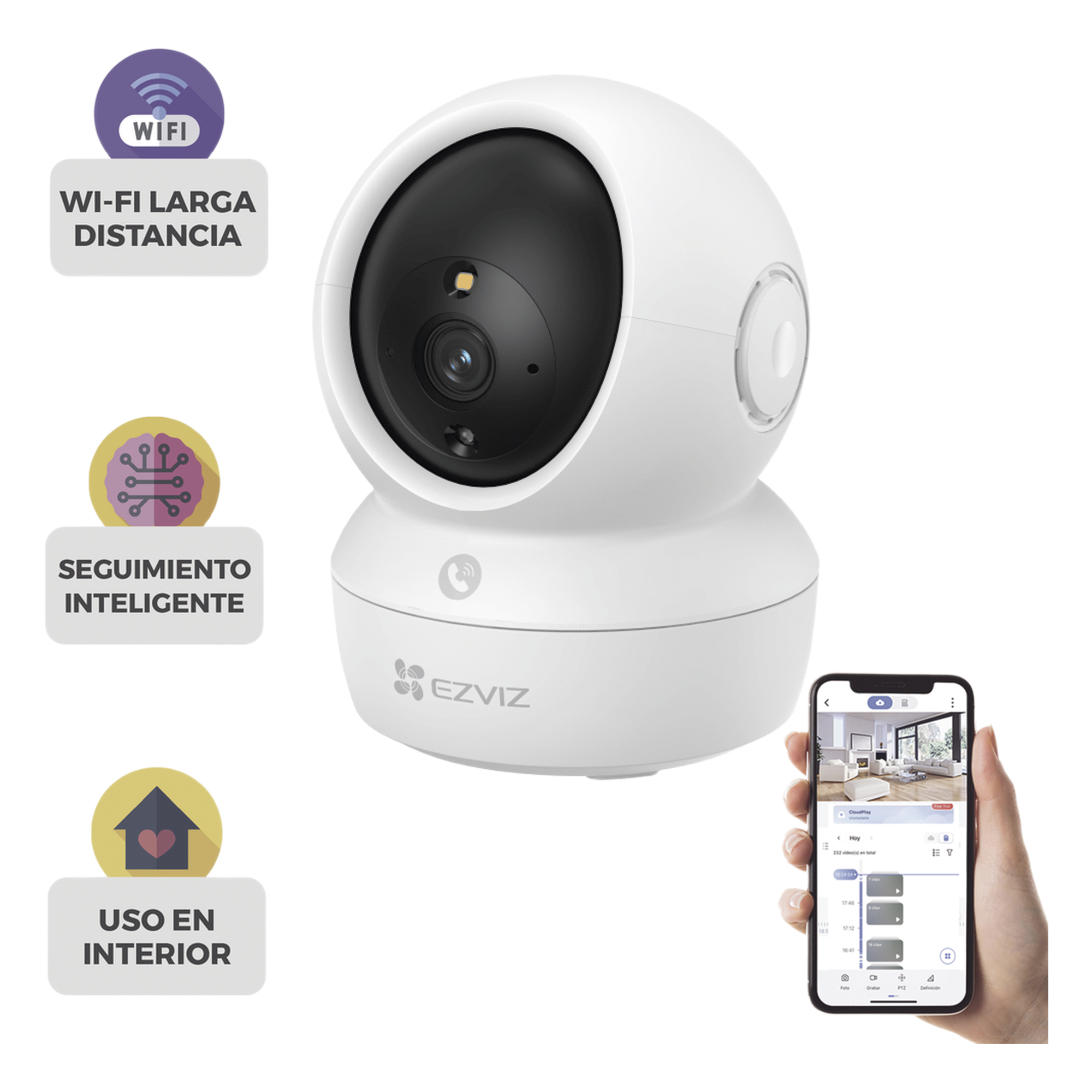 Cámara PT IP / 3K 5 Megapixel / Visión Nocturna Color 10 m (32.8 ft) / Wi-Fi Dual-Band / Audio Bidireccional / Rotación 340° — EZVIZ · SKU CS-H6C/5MP