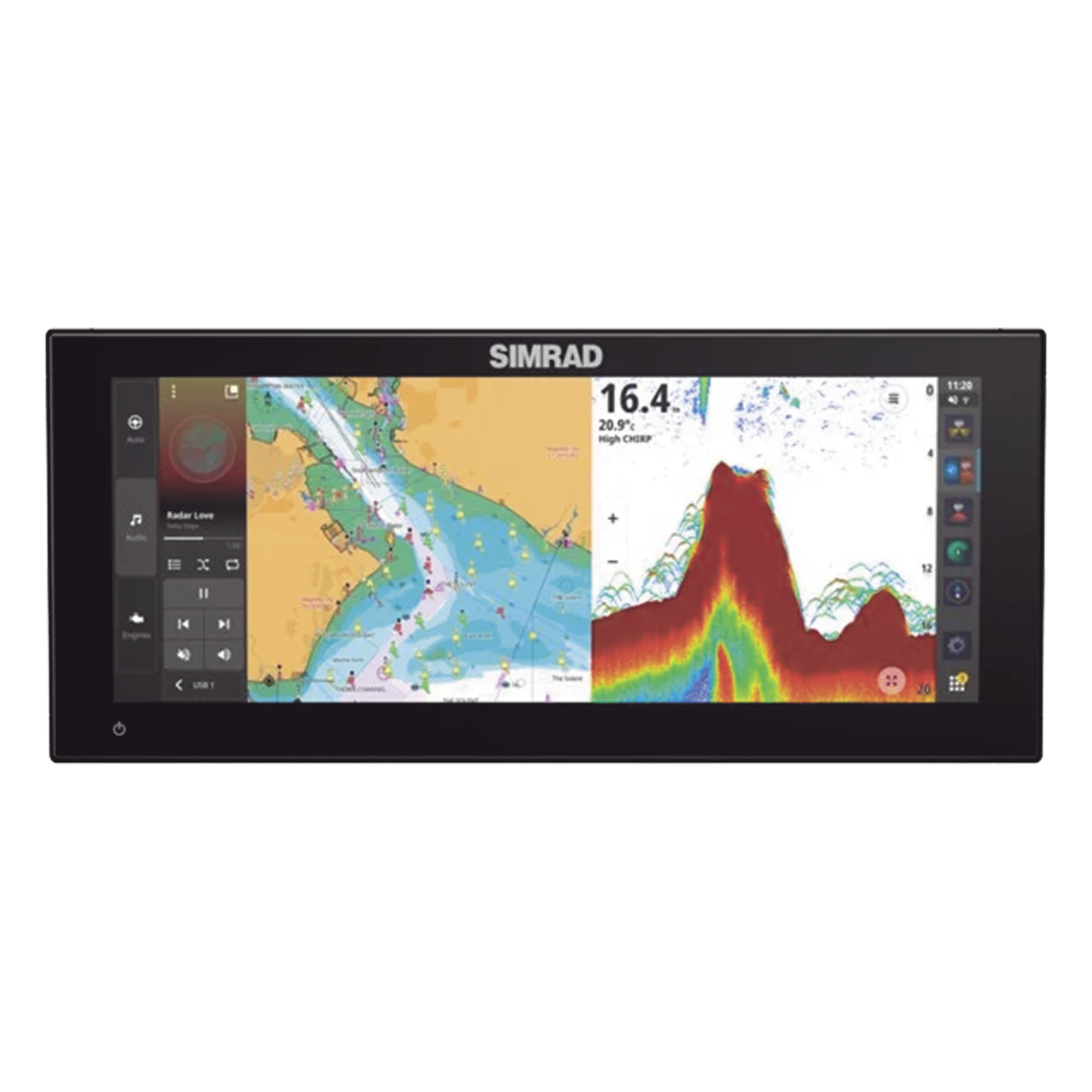 Monitor Marino Ultrawide / Pantalla 12 pulgadas / SolarMAX IPS HD / Sonar Active Imaging 91.4 m (300 ft) / Integración Mercury Honda Suzuki / NMEA 2000 Ethernet USB Wi-Fi