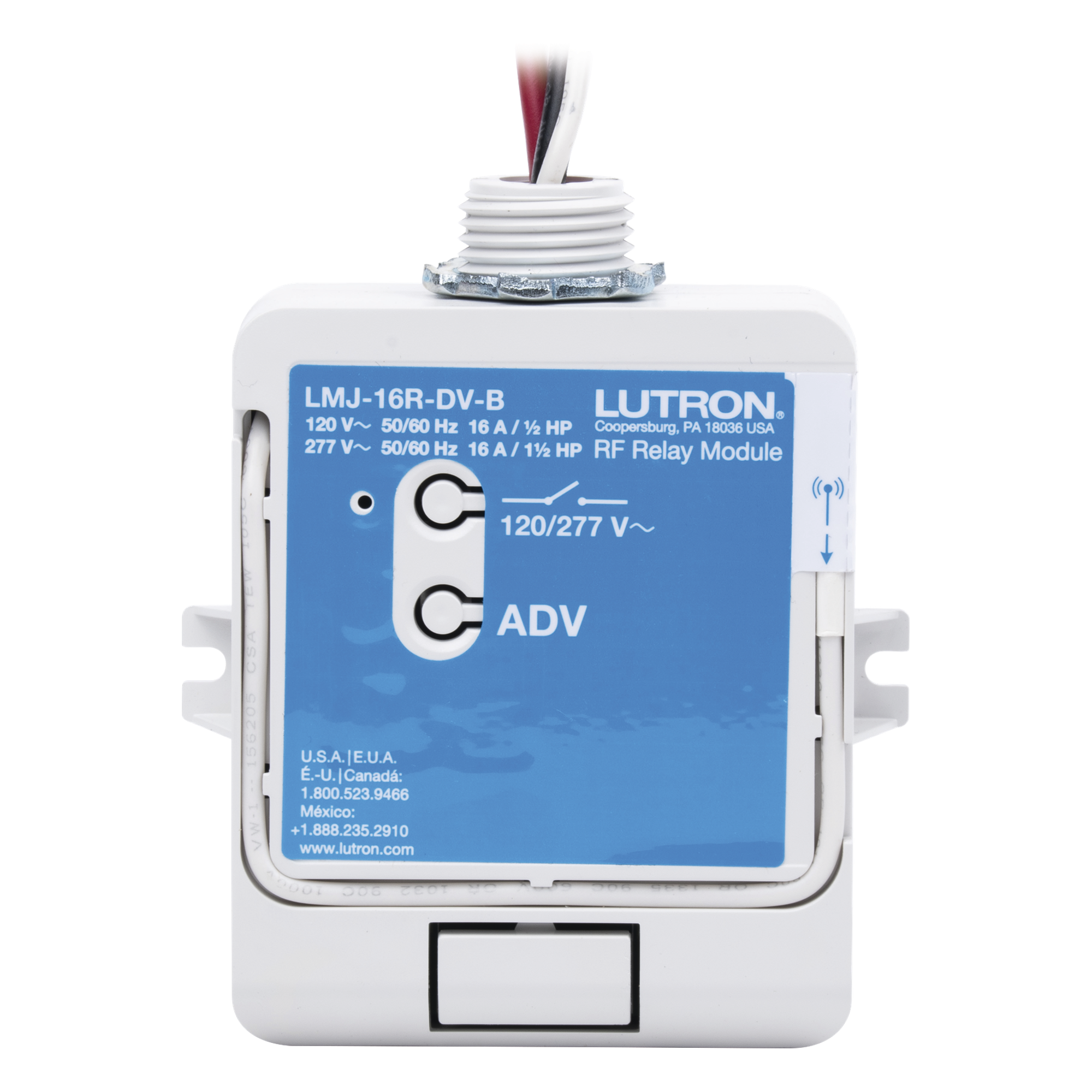 Módulo de Relé RF / 16 A / 120/277 V / Softswitch / Plenum / Clear Connect 434 MHz / 9 m (29.5 ft) — LUTRON ELECTRONICS · SKU LMJ16RDVB