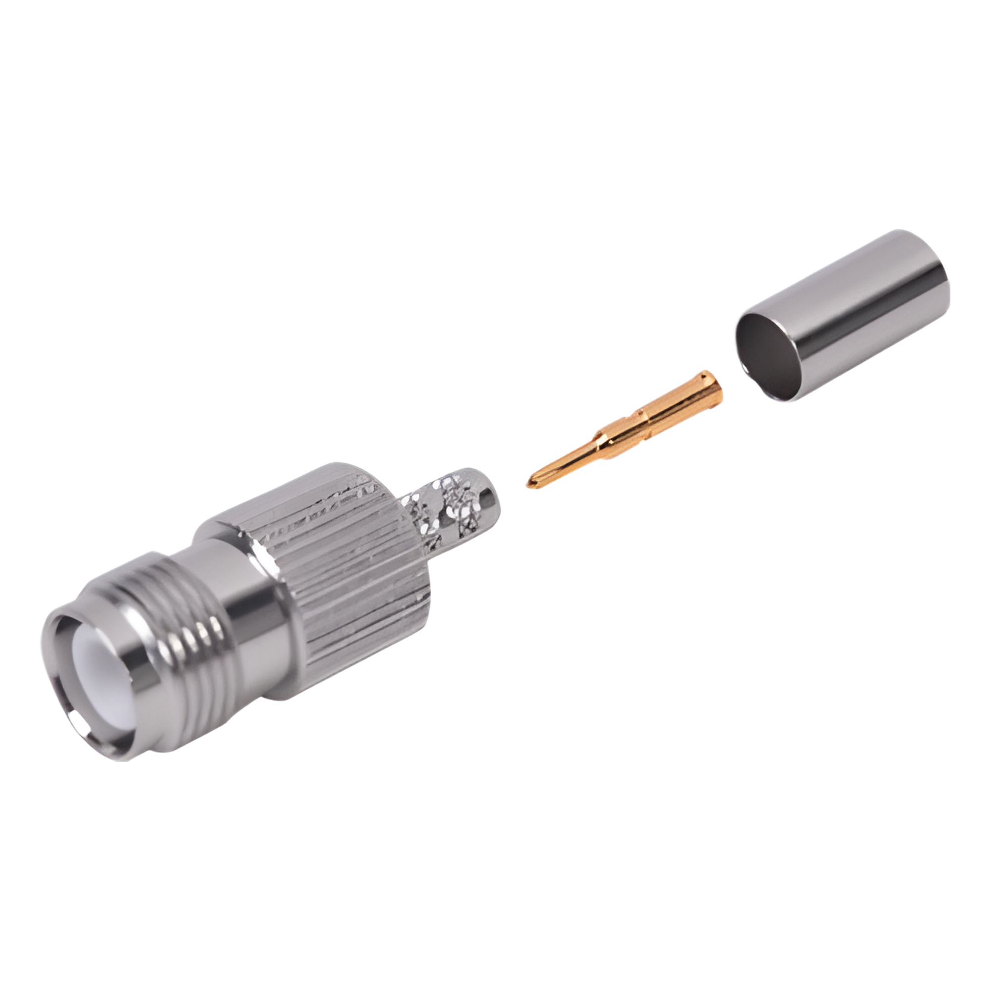 Conector Coaxial TNC / Hembra Inverso / Anillo Plegable / Para Cable RG-142/U / Contacto Oro 50 μm / Aislante Teflón — RF INDUSTRIES,LTD · SKU RP-1216-C1