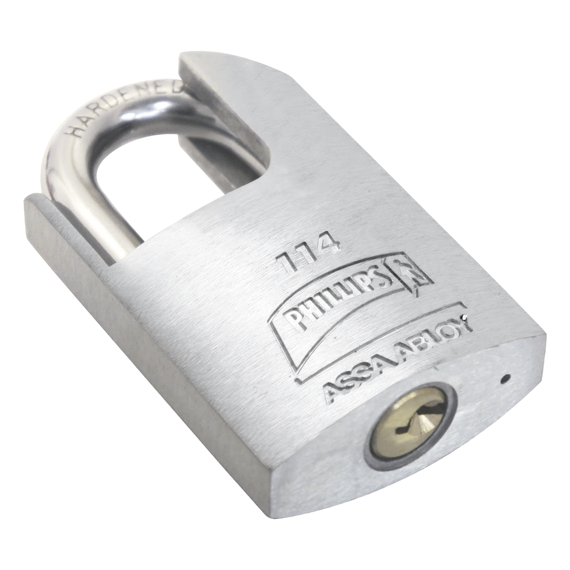 Candado Metálico Robusto / Gancho de Acero Cementado / 5 Pernos de Combinación / Diseño Anti-palanca / Llave PH-52 / Drenaje de Agua — PHILLIPS-ASSA ABLOY · SKU MX2419