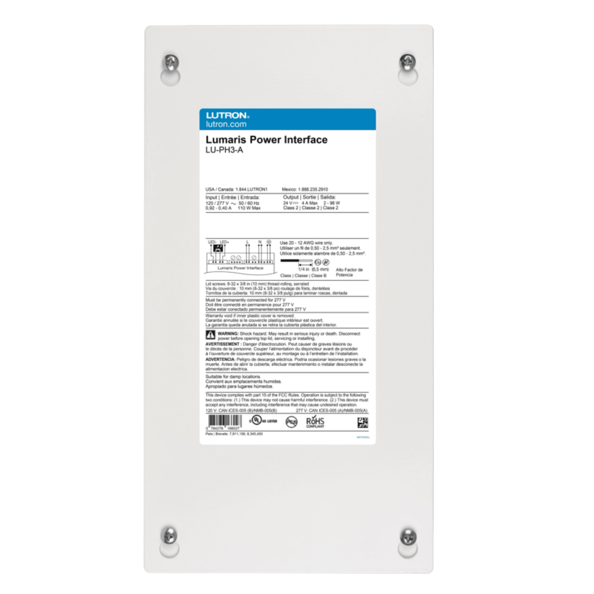 (RadioRa3) Interfaz de alimentación cableada para la cinta de luz blanca modulable Lumaris 