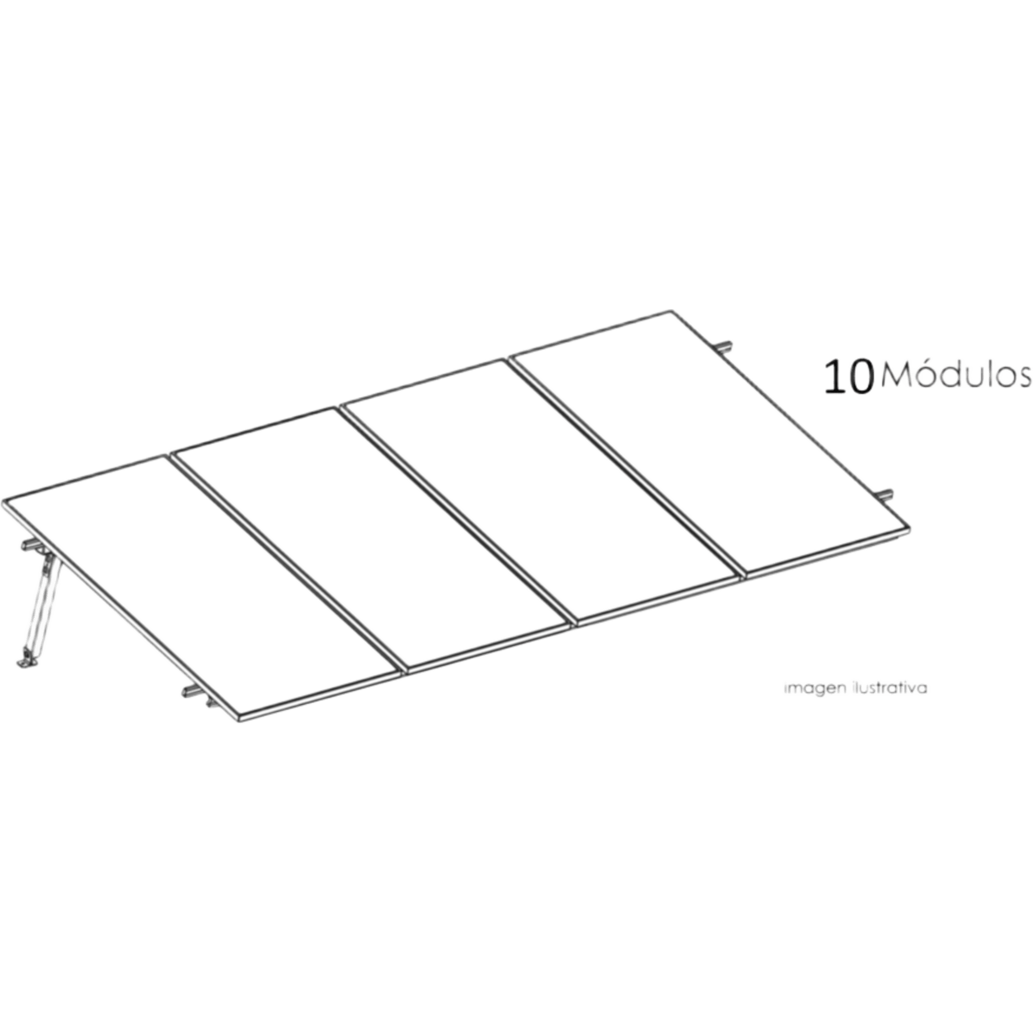 Estructura de Montaje Fotovoltaico / Losa Plana / Configuración 1x3 / Viento 170 km/h / Inclinación 10° / Rieles E-O 3.55 m (11.65 ft) / Rieles N-S 2.14 m (7.02 ft) / Altura 0.52 m (1.71 ft) / Área 10 m² / Módulos 645 — BASEL · SKU KITBASEL1X10