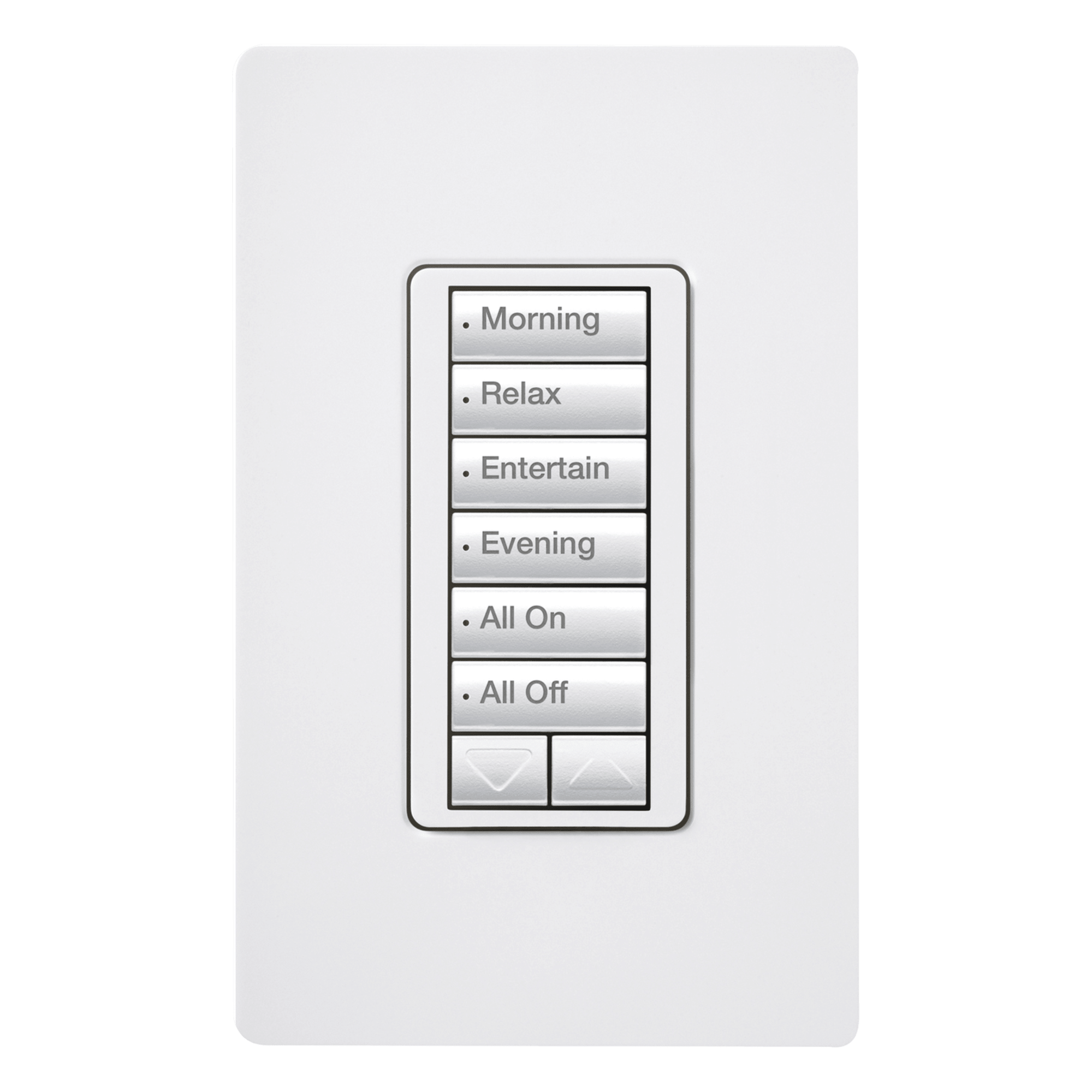 Botonera de Pared Inalámbrica / 6 Botones con Subir/Bajar / Retroiluminada / RF 431-437 MHz / 120 V / Instalación en Caja Estándar — LUTRON ELECTRONICS · SKU RRDW6BRLWH