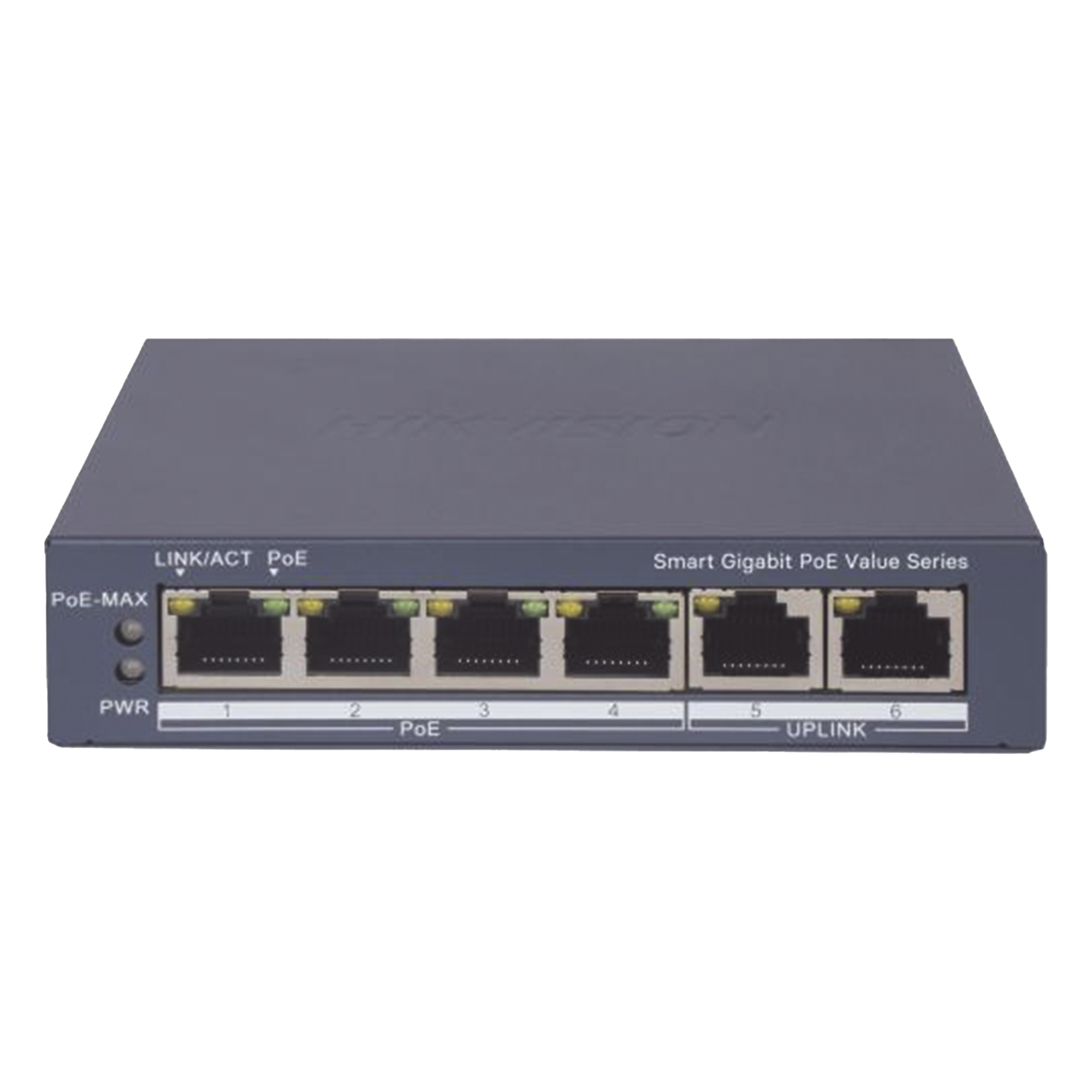 Switch PoE+ Administrable / 4 Puertos Gigabit PoE+ / 2 Puertos Uplink Gigabit / Alcance Extendido 300 m (984.3 ft) / 45 W / Gestión en Nube — HIKVISION · SKU DS-3E1506P-EI/M