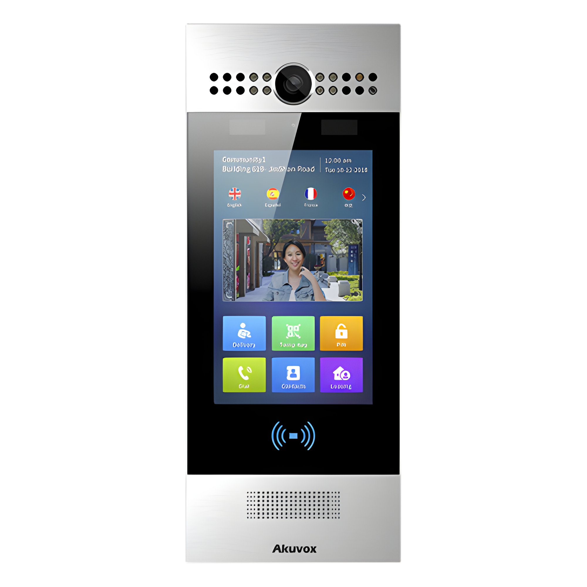 Videoportero IP / Pantalla Táctil 7" / Reconocimiento Facial / Dual Cámara 2MP / IP65 / IK06 / PoE / SIP / ONVIF / Android / QR y PIN / RFID 125kHz/13.56MHz / Bluetooth — AKUVOX · SKU R29CKIT