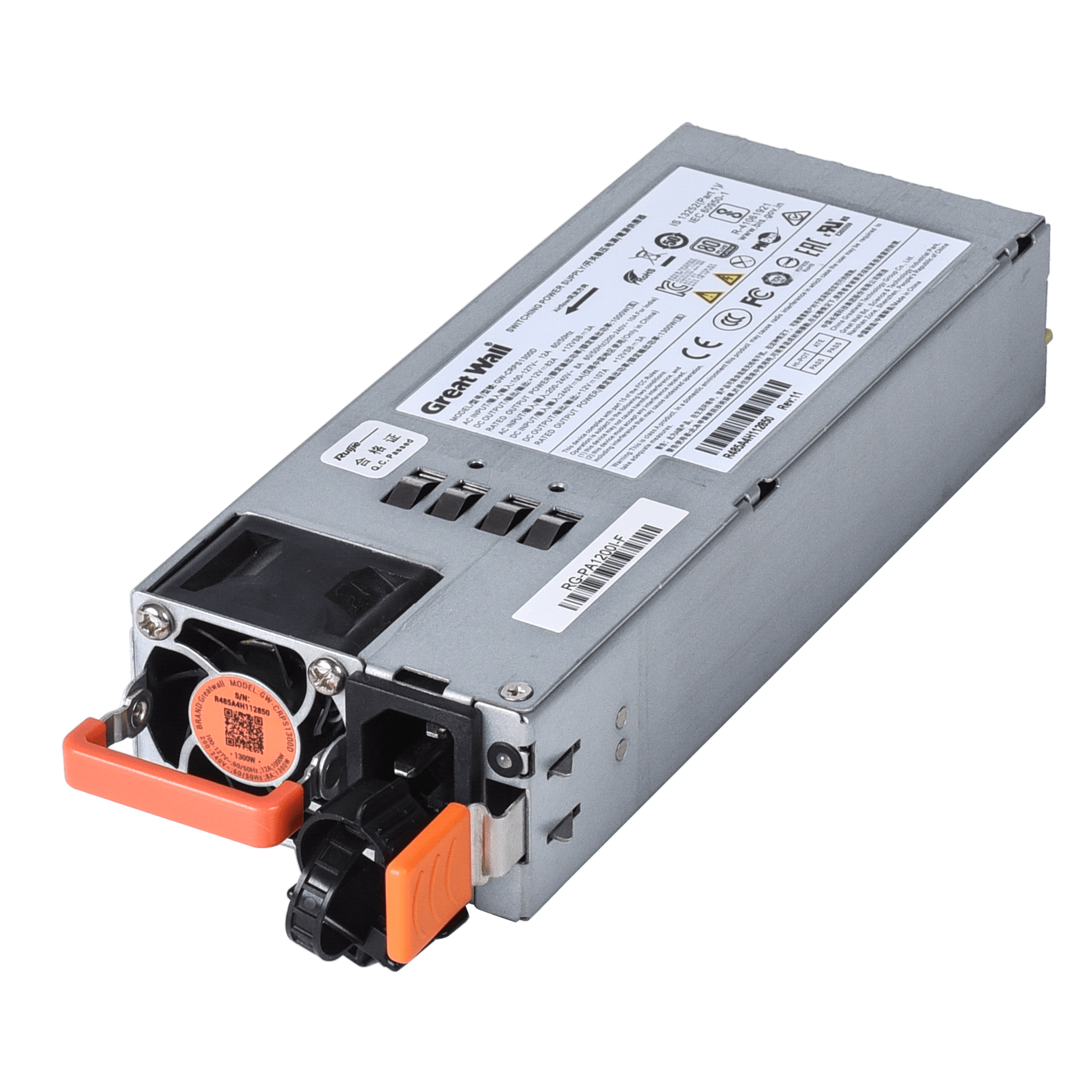 Fuente de Energía Modular / 1200 Watts / Doble Entrada AC / Eficiencia 94% / Rango 90-264 V AC — RUIJIE · SKU RG-PA1200I-F