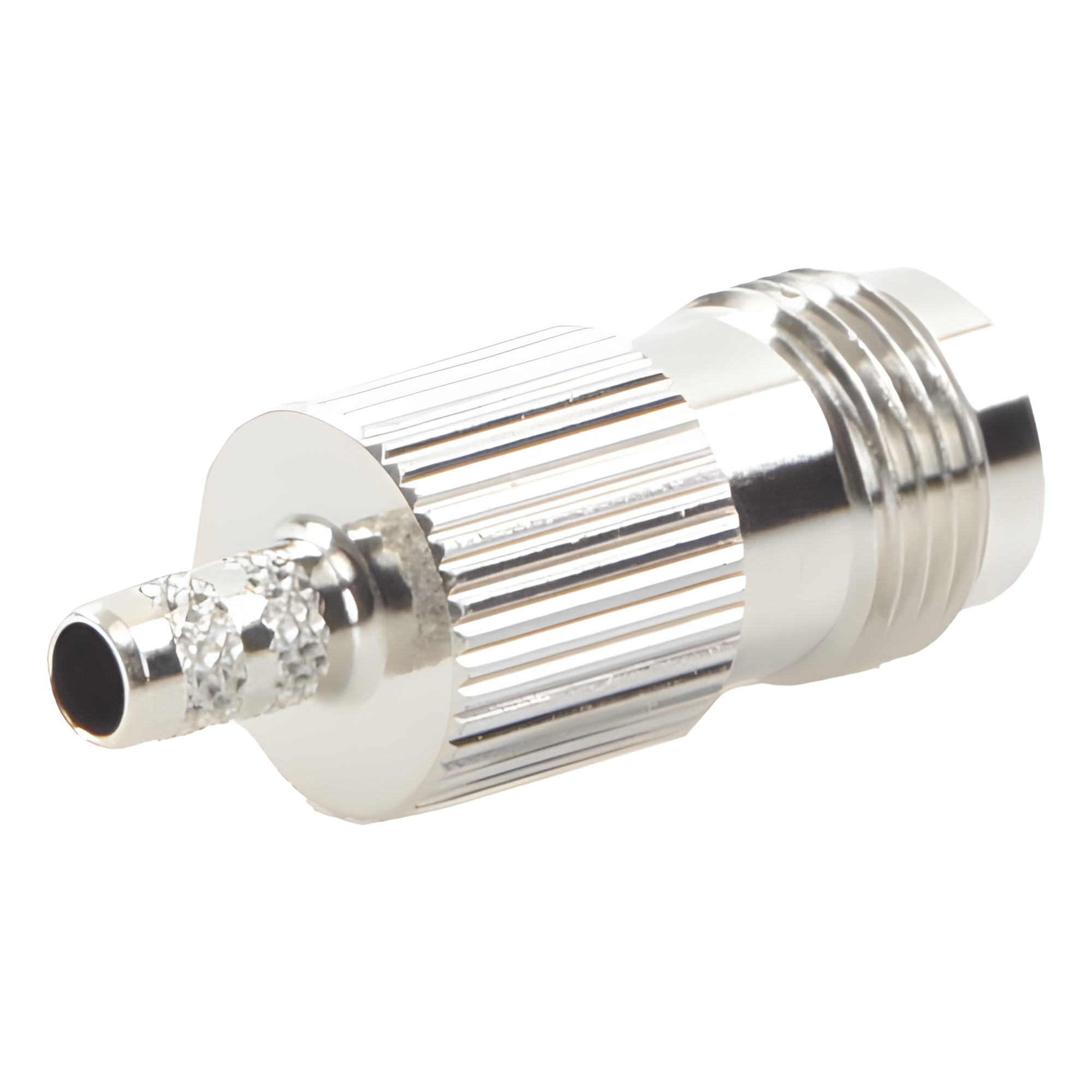 Conector TNC Hembra / Anillo Plegable / RG-58/U, RG-142/U / Bronce Niquelado / Contacto Oro / Aislante Delrin — RF INDUSTRIES,LTD · SKU RFT-1216-1