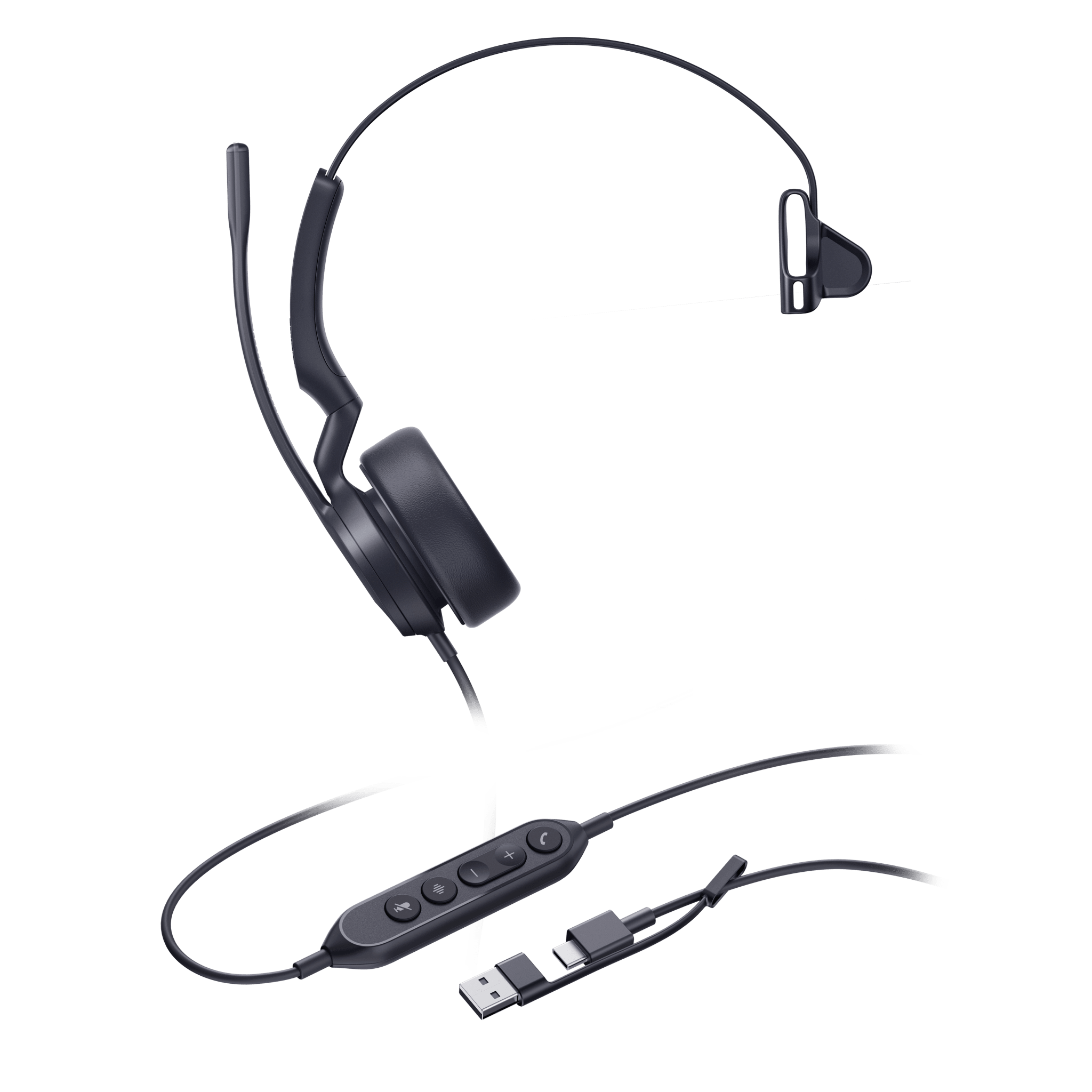 Auriculares Mono USB / Cancelación de Ruido AI Dual-Mic / Altavoz 35 mm / USB-C con Adaptador A / Indicador de Ocupado / Microsoft Teams — YEALINK · SKU UH44-MONO-TEAMS-USB-C/A
