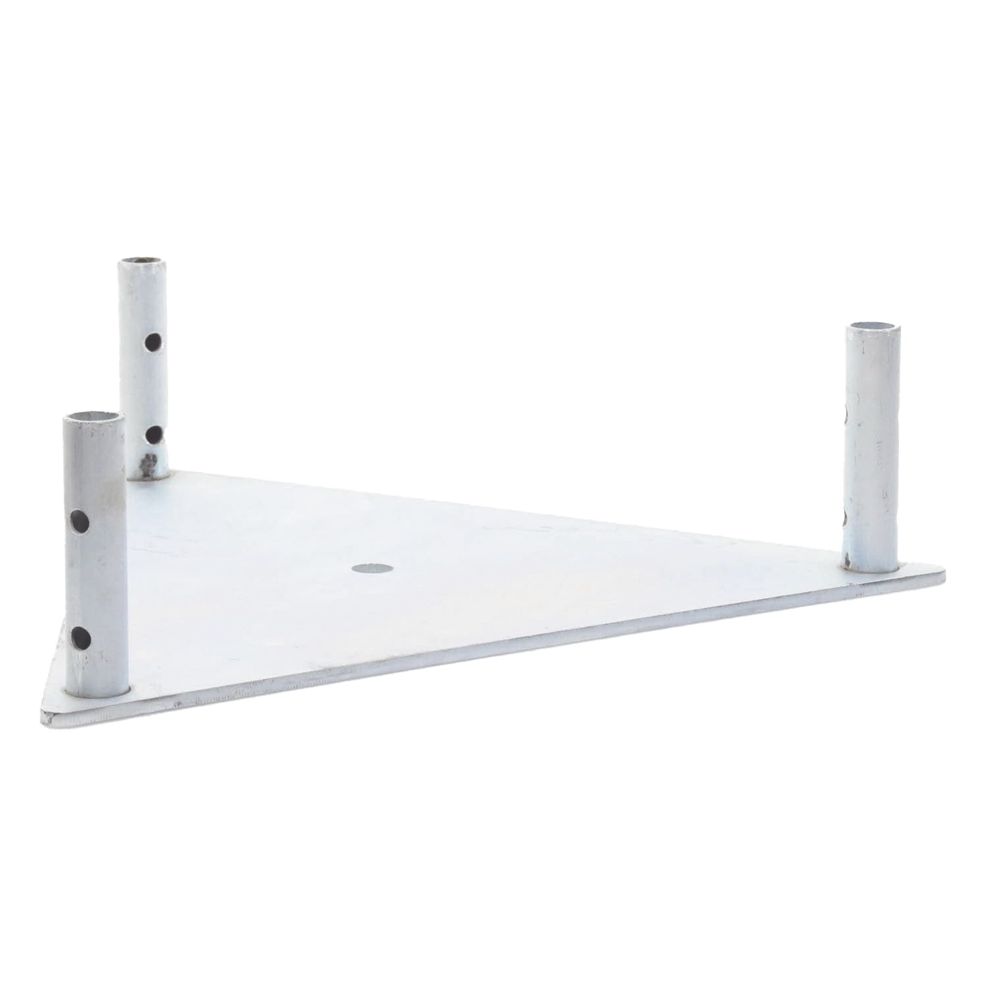 Base Triangular para Torre / Placa Acero 1/4' / Niple 3/4' Galvanizado / Peso 6 kg / Compatible STZ45