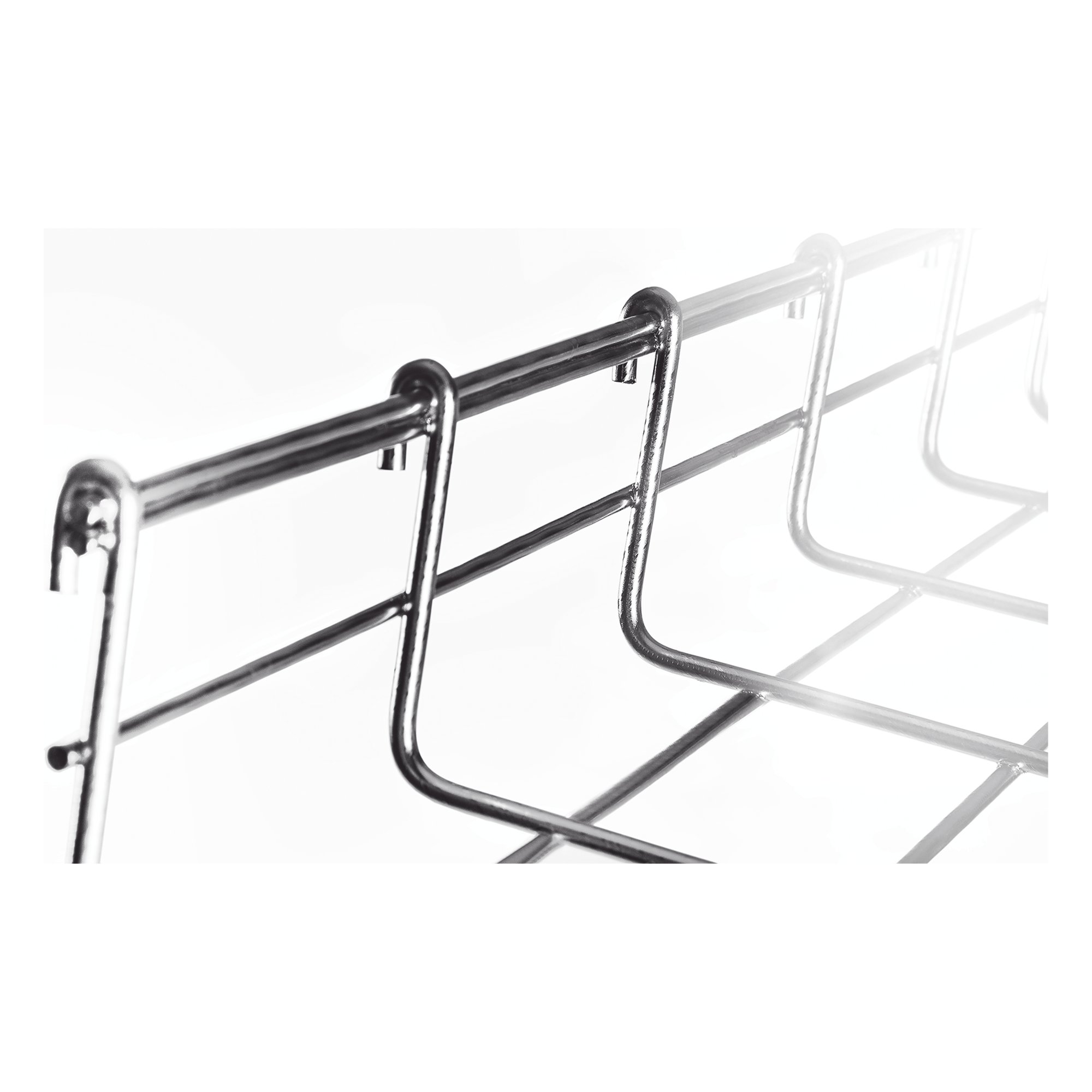 Charola Tipo Malla / Ancho 250 mm (9.8 in) / Peralte 66 mm / Tramo 3 m (9.8 ft) / Electro Zinc 15-20 micras / Capacidad 263 Cables Cat6