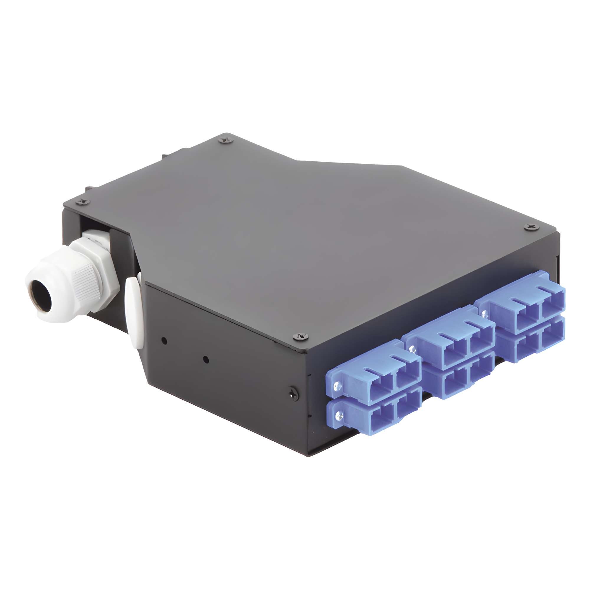 Distribuidor de Fibra Óptica / Riel DIN / 6 Acopladores SC/UPC Dúplex Monomodo / Charola 24 Fusiones / IP67 / 4x12.6x14.2 cm