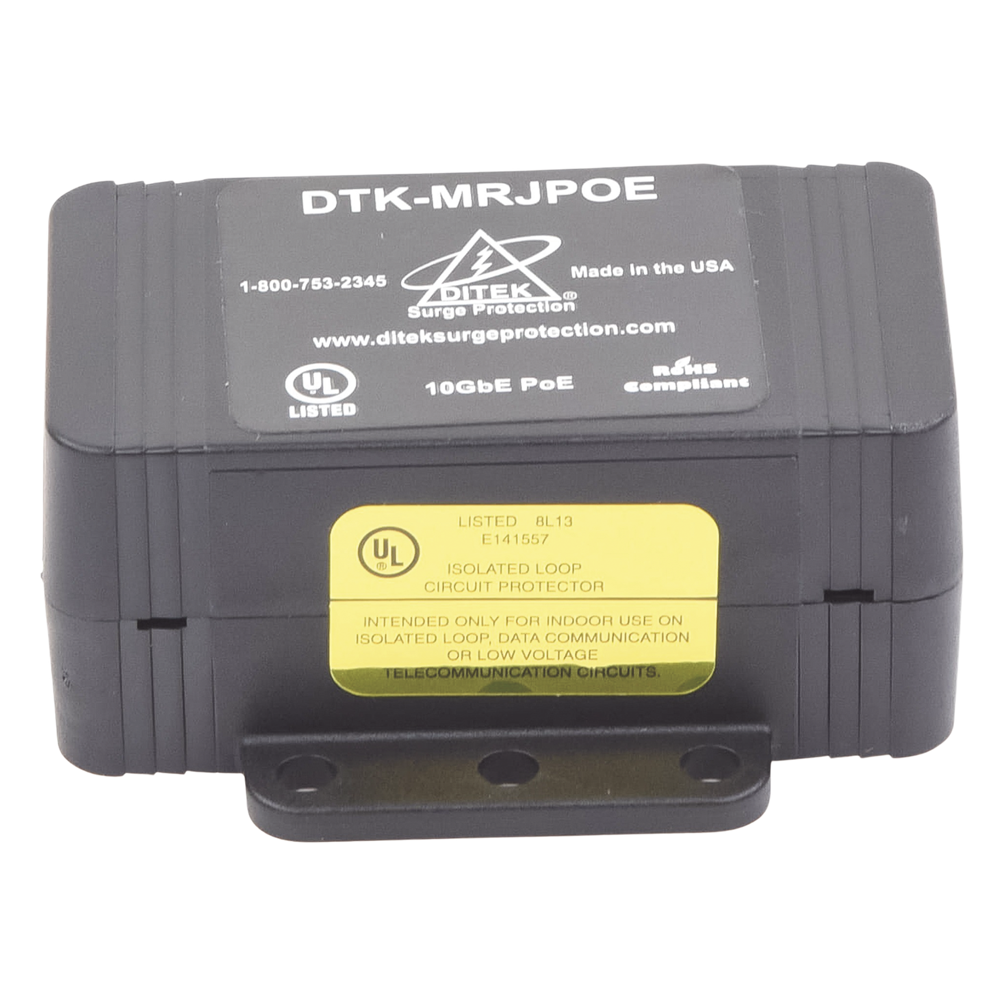 Protector PoE / RJ45 Hembra / 10 GbE / PoE y HiPoE / 0.25 x 0.14 x 0.10 ft / -40°C a 70°C — DITEK · SKU DTK-MRJPOE