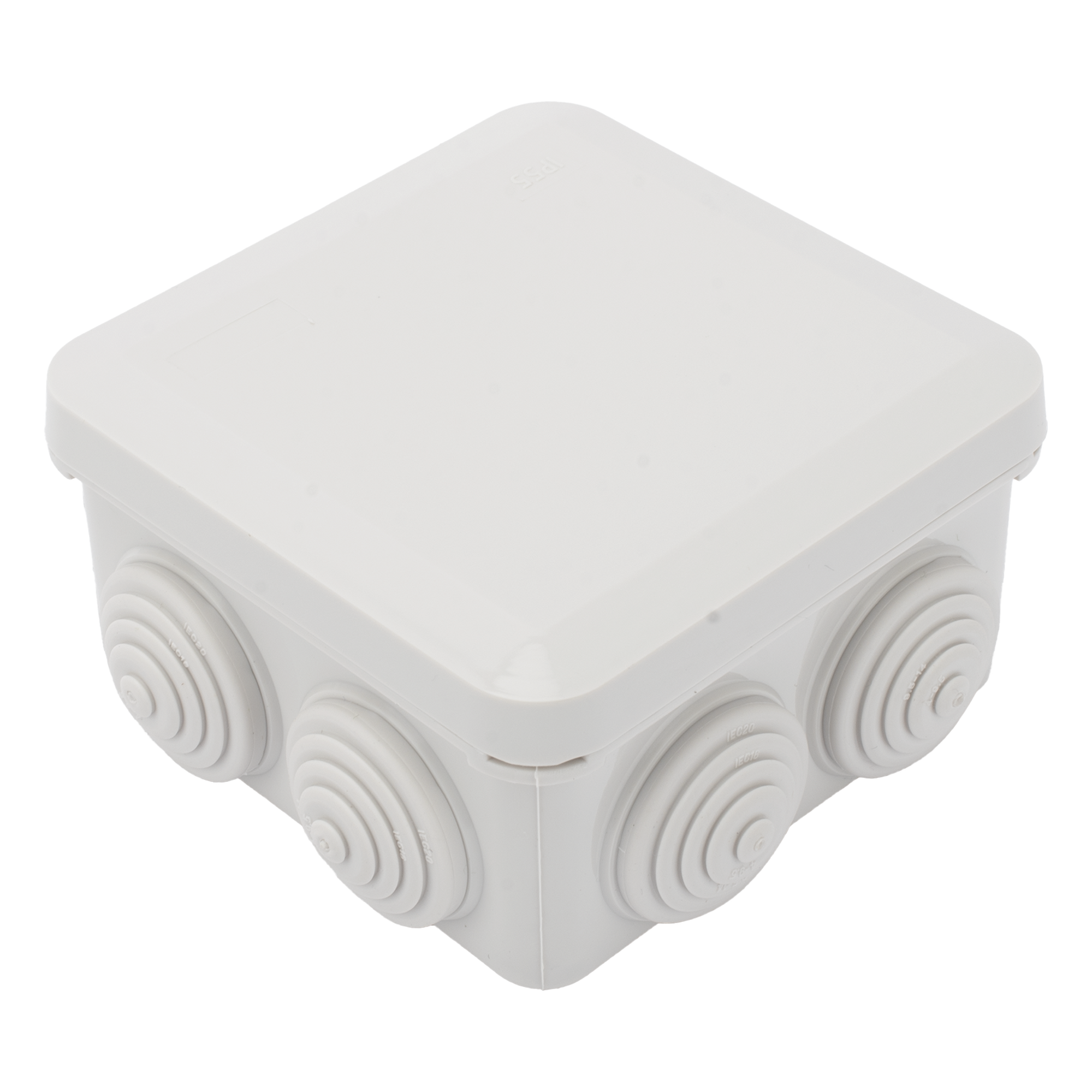Caja de Derivación Estanca / 7 Glándulas de Goma / IP55 / 89 x 89 x 50 mm / -40 a 120°C / Protección EMI — PRECISION · SKU PST-0808-ER