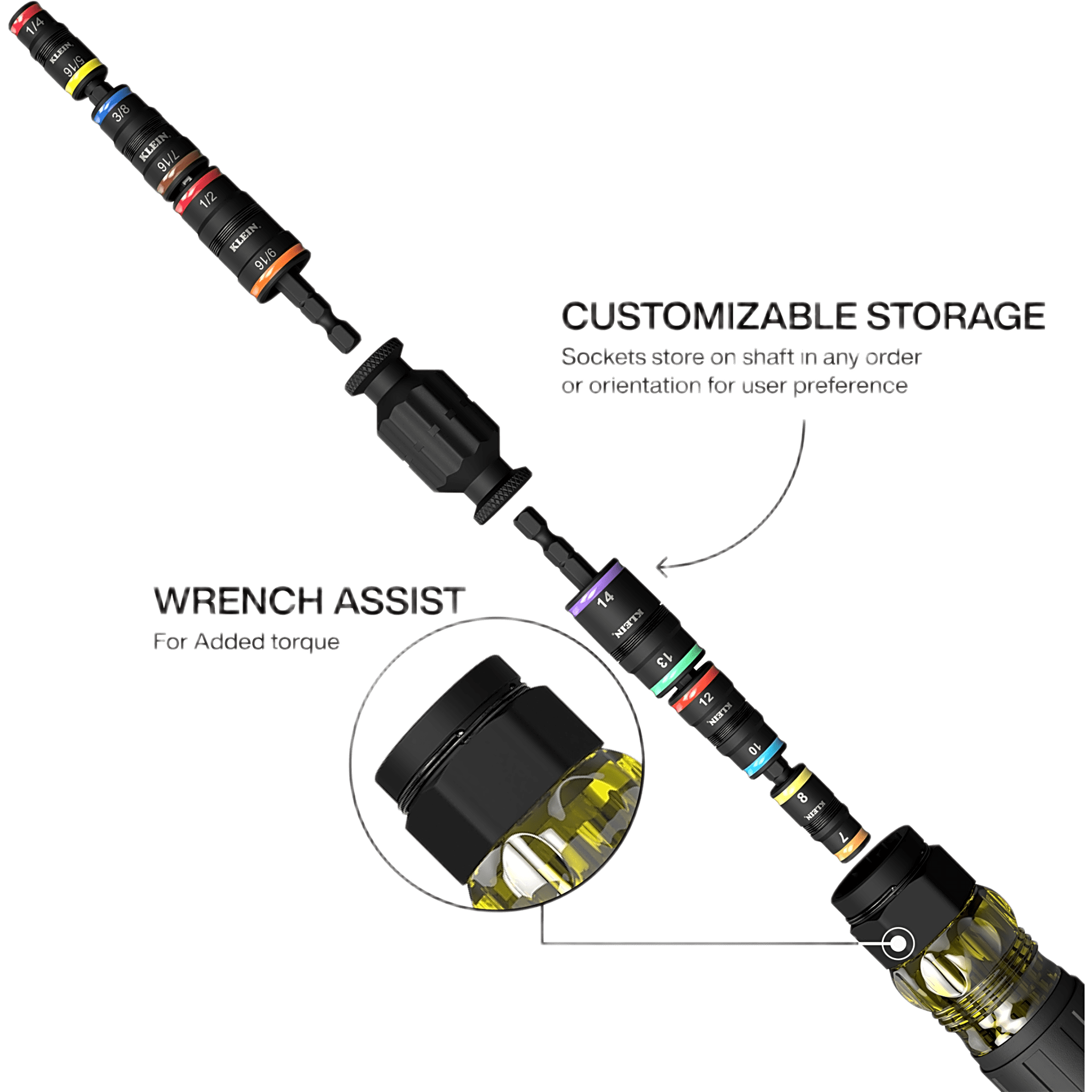 Desarmador de Impacto / 14 en 1 /  Magneto de Tierras Raras / Almacenamiento Dual / Asistencia de Torque /  Adaptador 7/8".