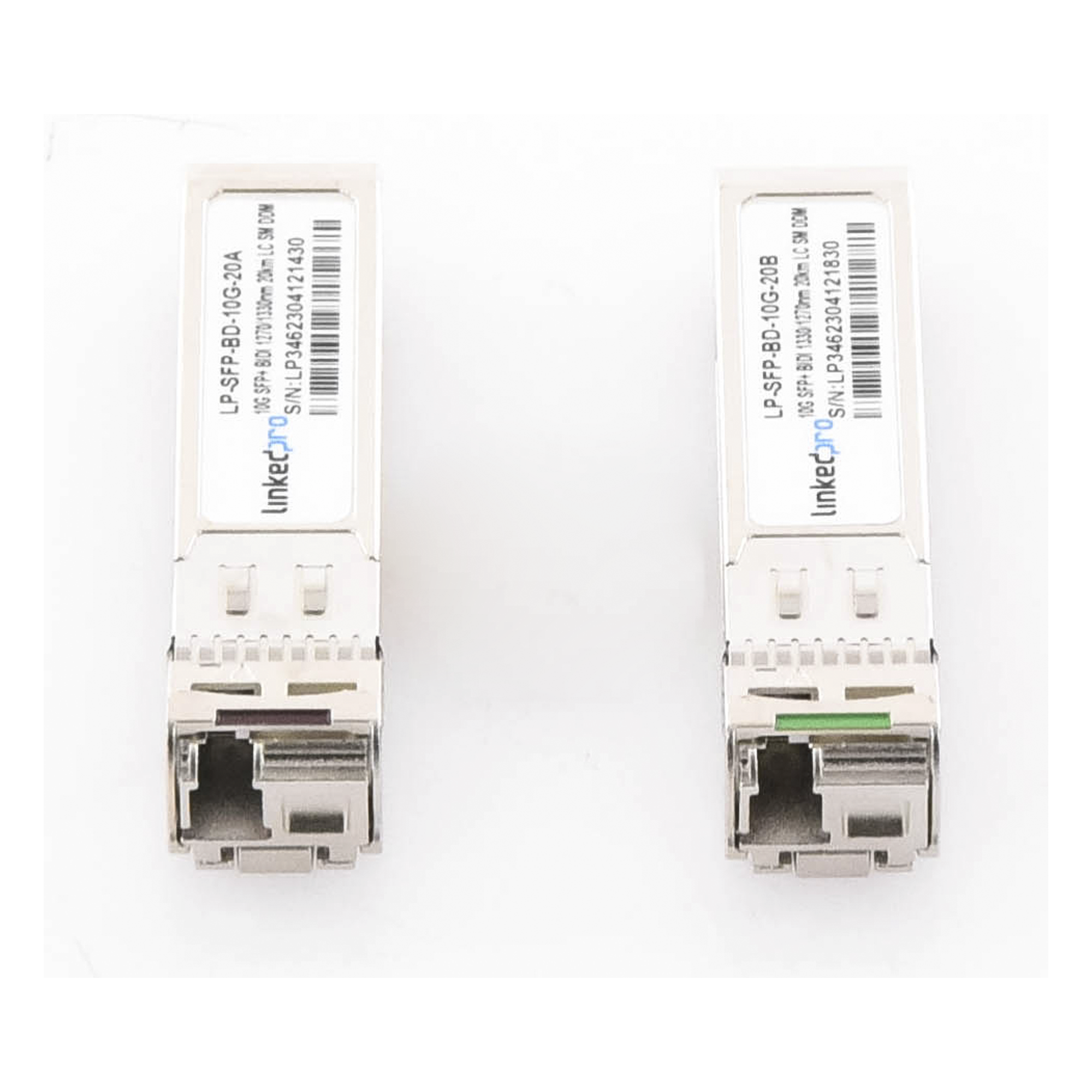 Transceptor Óptico SFP+ Bidireccional / 10 Gbps / Monomodo 1270/1330 nm / Alcance 20 km (65,616 ft) / LC/UPC Simplex / DDM / Hot-Pluggable / 2 Piezas