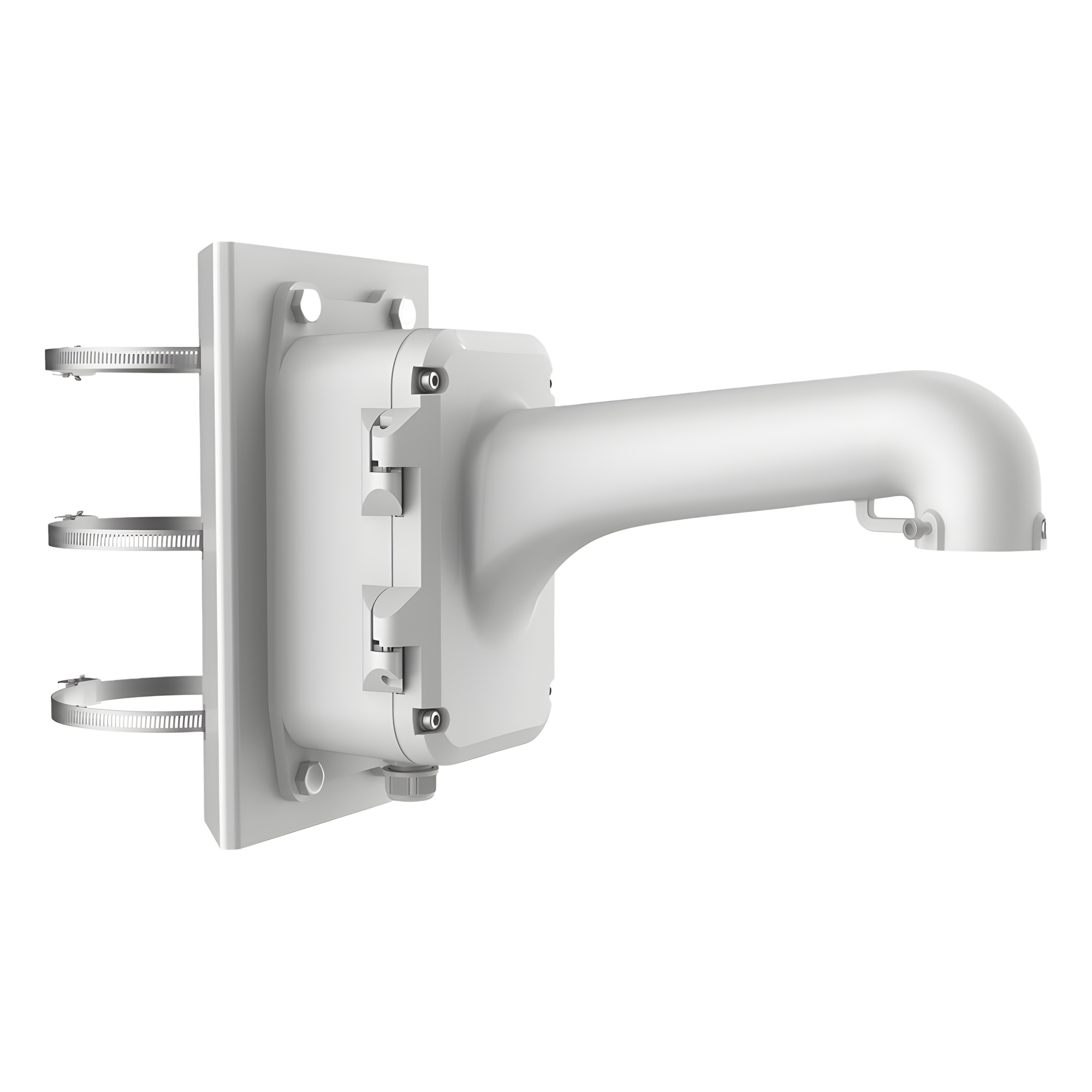Montaje en Poste con Caja de Conexión / Ajustable 100-200 mm / Capacidad 10 kg (22 lb) / Aluminio y Acero / IP Compatible — HIKVISION · SKU DS-1604ZJ-BOX-POLE