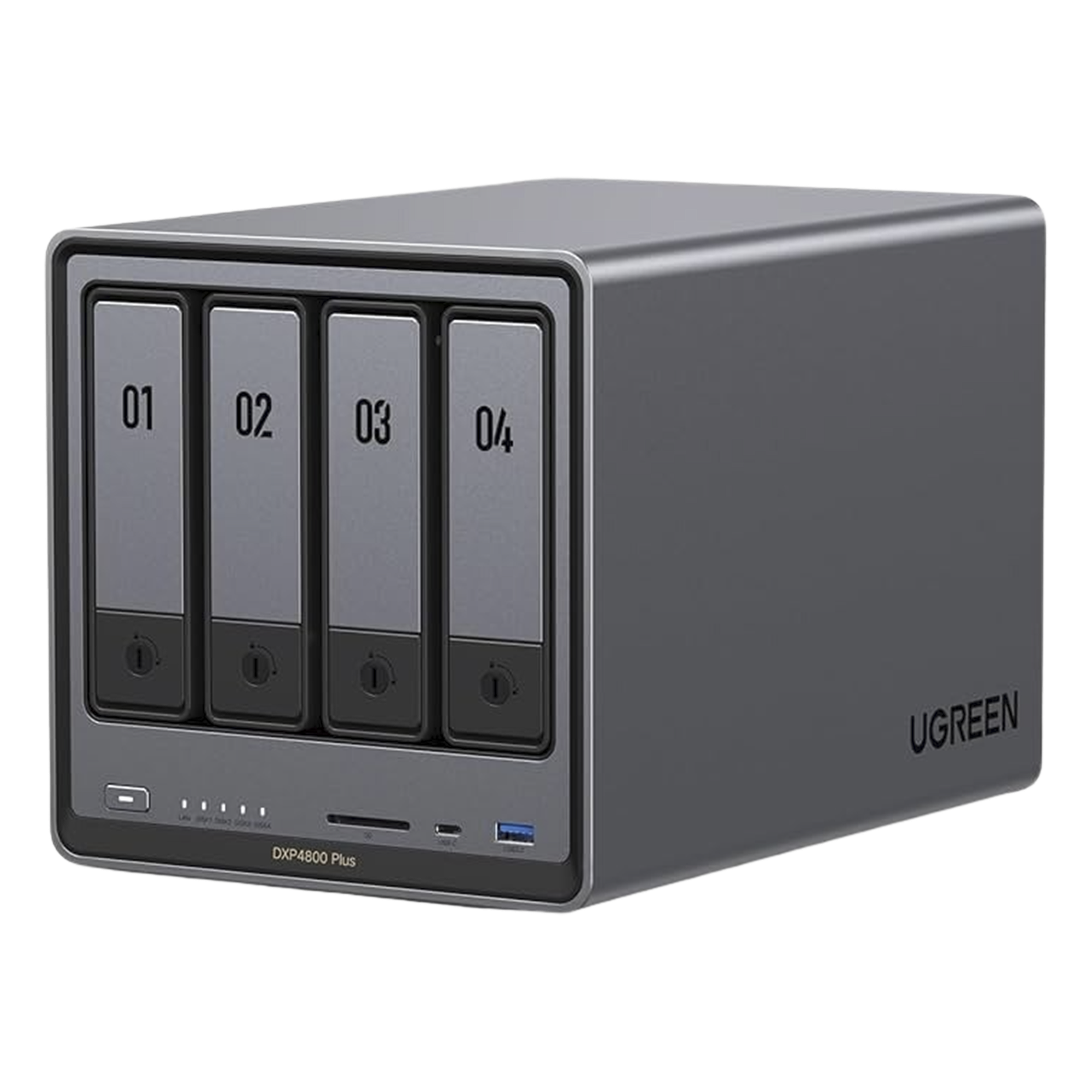 NAS 4 Bahías / Intel Pentium Gold 8505 5 Núcleos / 10GbE + 2.5GbE / DDR5 8GB Expandible a 64GB / PCIe 4.0 M.2 NVMe / USB 3.2 Gen 2 / HDMI 4K — UGREEN · SKU 35260