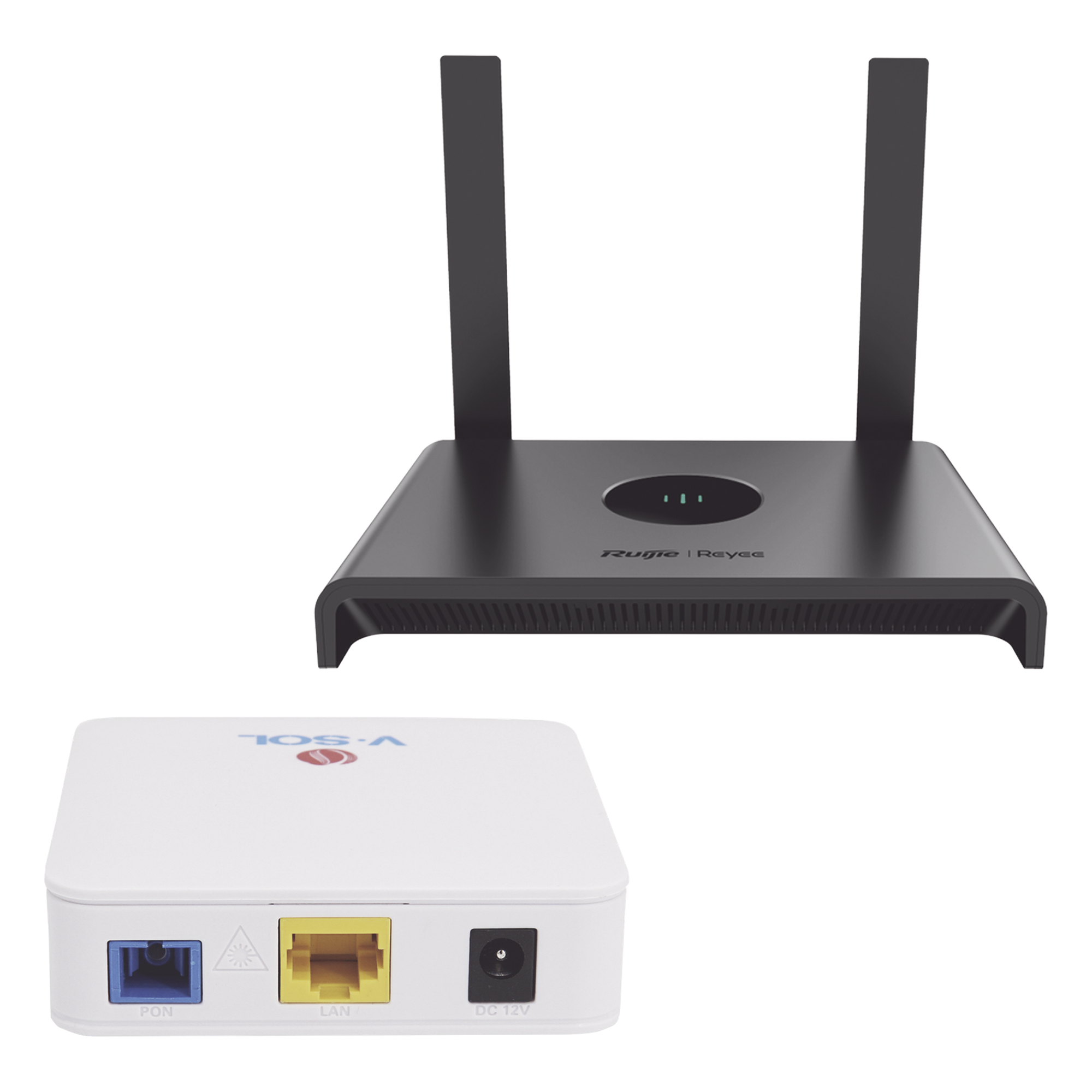 Kit ONU Bridge Dual GPON/EPON / Router Wi-Fi Mesh / 2.4 GHz 2x2 / 3 LAN + 1 WAN / IP41 — RUIJIE · SKU KIT1-VPON-WIFI