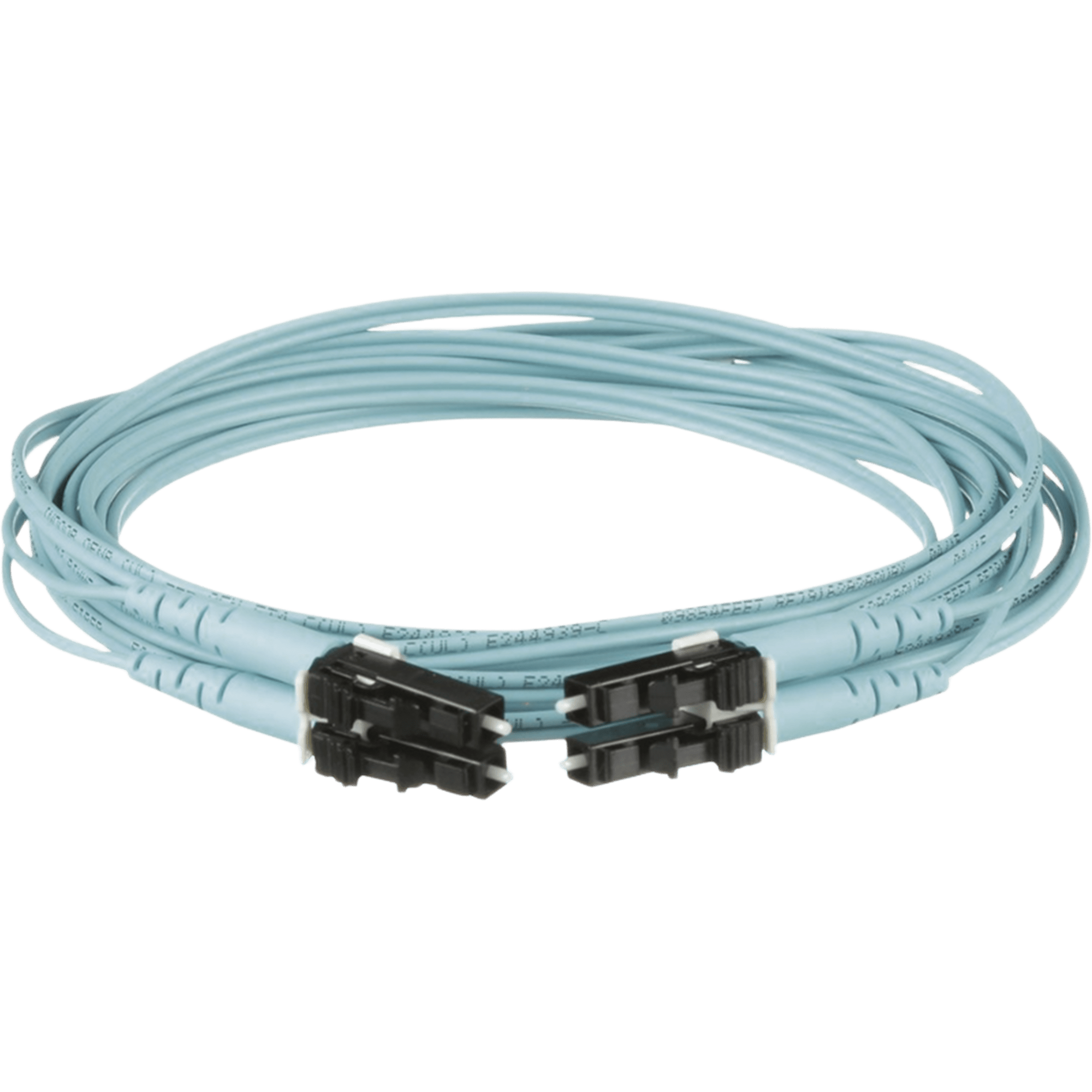Jumper de Fibra Optica Multimodo 50/125 OM3, LC-LC Duplex, OFNR (Riser), Color Aqua, 4 Metros (13.12 Pies)