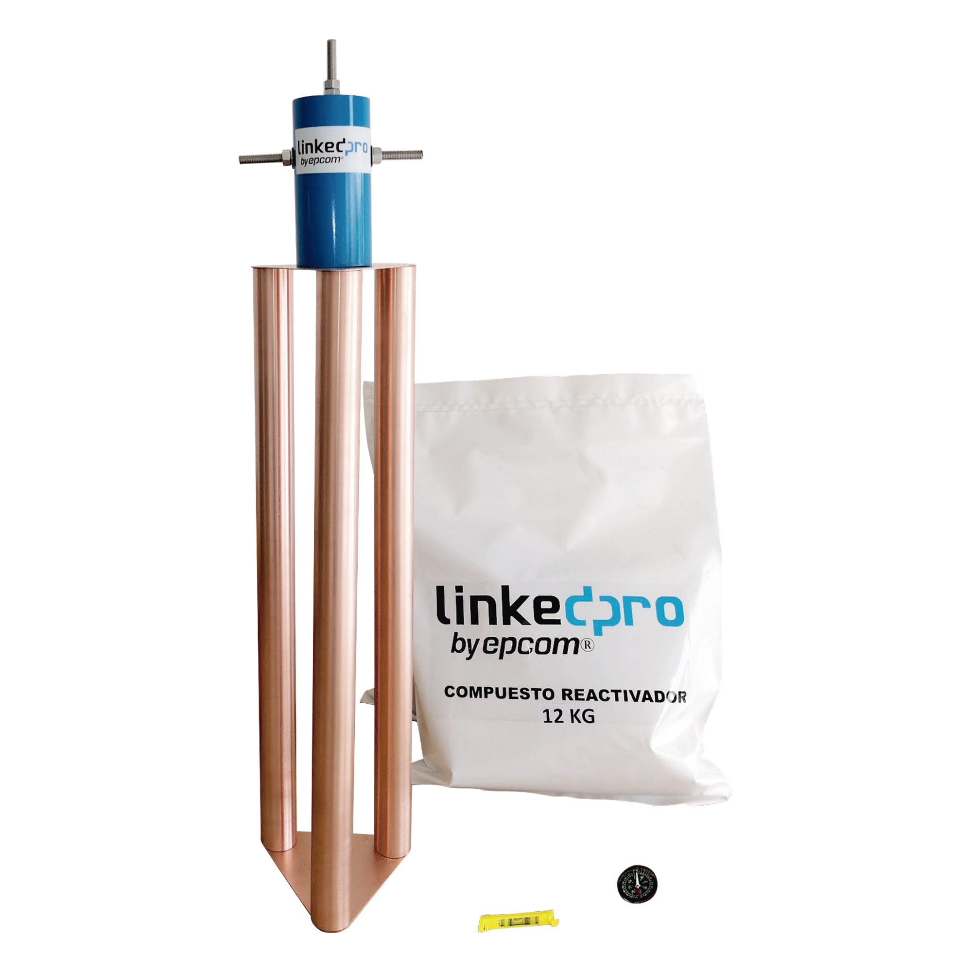 Electrodo Puesta a Tierra / Cobre Electrolítico / Diseño Delta / Filtro Equipotencial / Compuesto Mineral 12 kg / 200A / Exterior — LINKEDPRO BY EPCOM · SKU LP-GROUND-200A