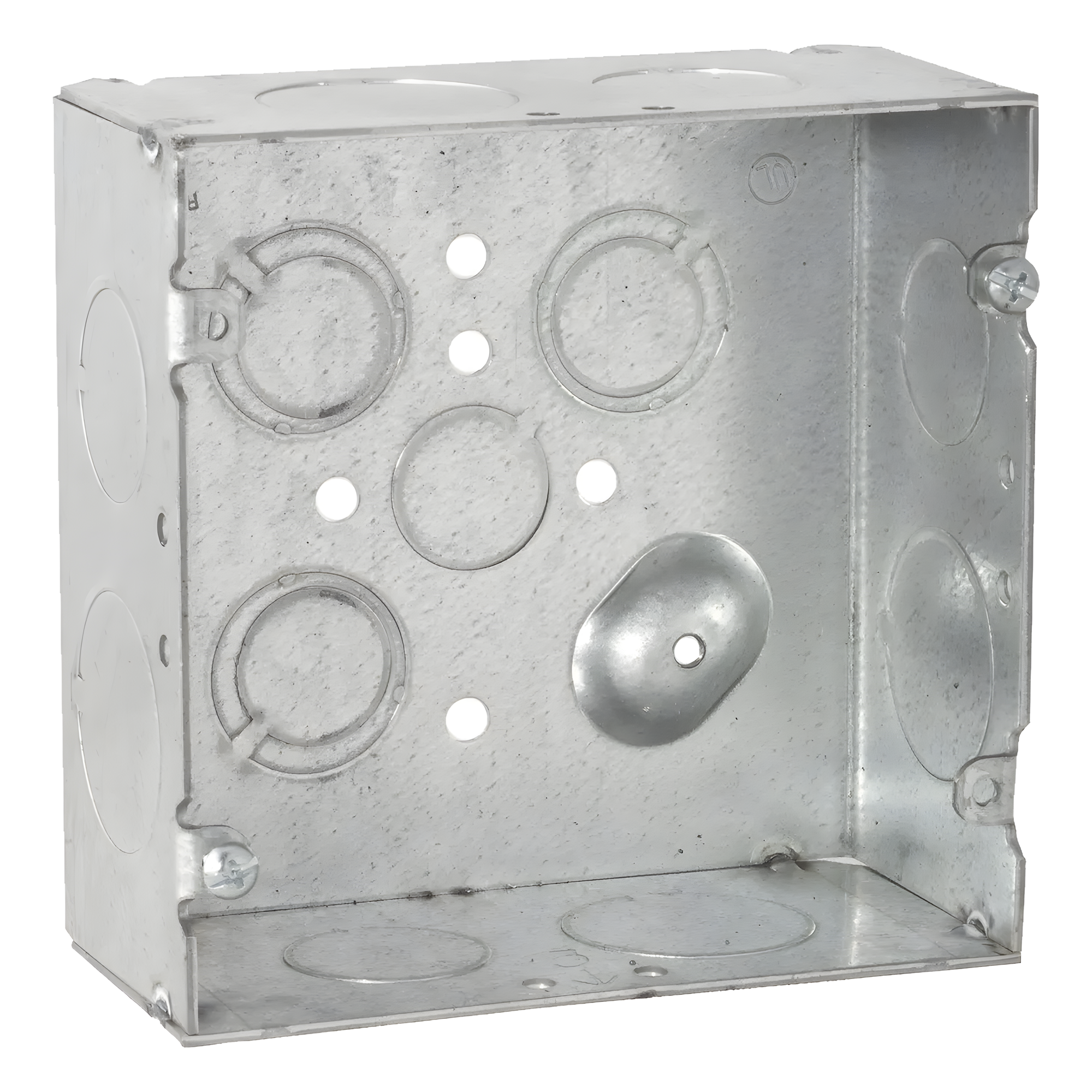 Caja Cuadrada Eléctrica / Acero Galvanizado / 42 in³ / 4.688 x 4.688 in / 9 Entradas Conduit / 2-1/8 in Profundidad — RACO · SKU HUB-265
