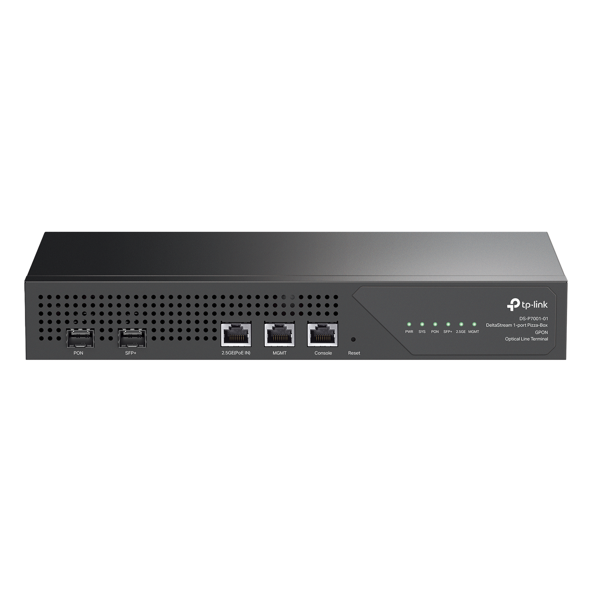OLT GPON / 1 Puerto PON 2.5G / 128 ONUs / Uplink SFP+ 10G / Uplink RJ45 2.5G PoE / Redundancia DC-PoE / Gestión en la Nube — TP-LINK · SKU DS-P7001-01