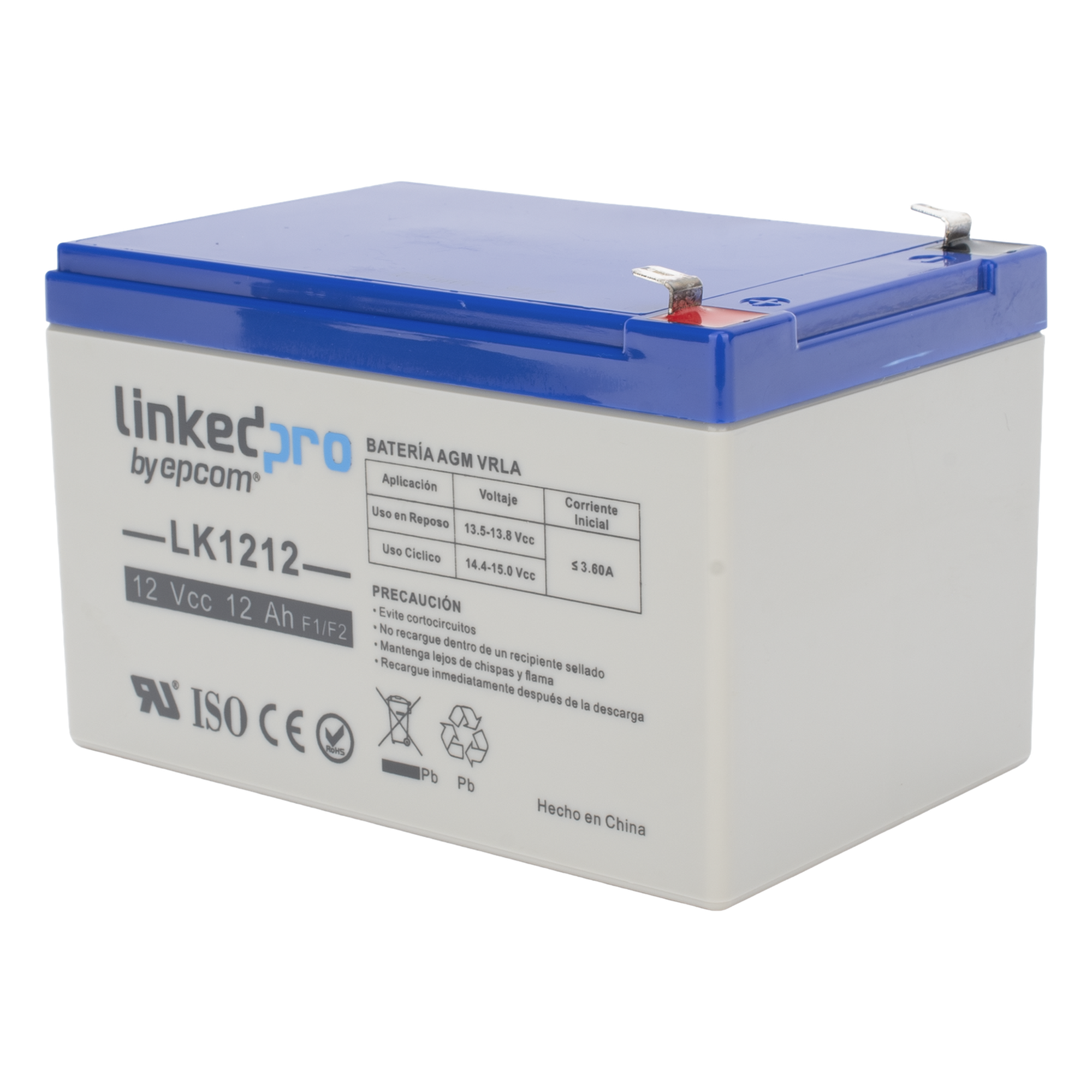 Batería de respaldo 12 V |  12 Ah |  AGM | Especial para Seguridad Electrónica | UPS | Sistemas de Emergencia | Vida útil 5 años | Terminales F1  + Adaptador F2