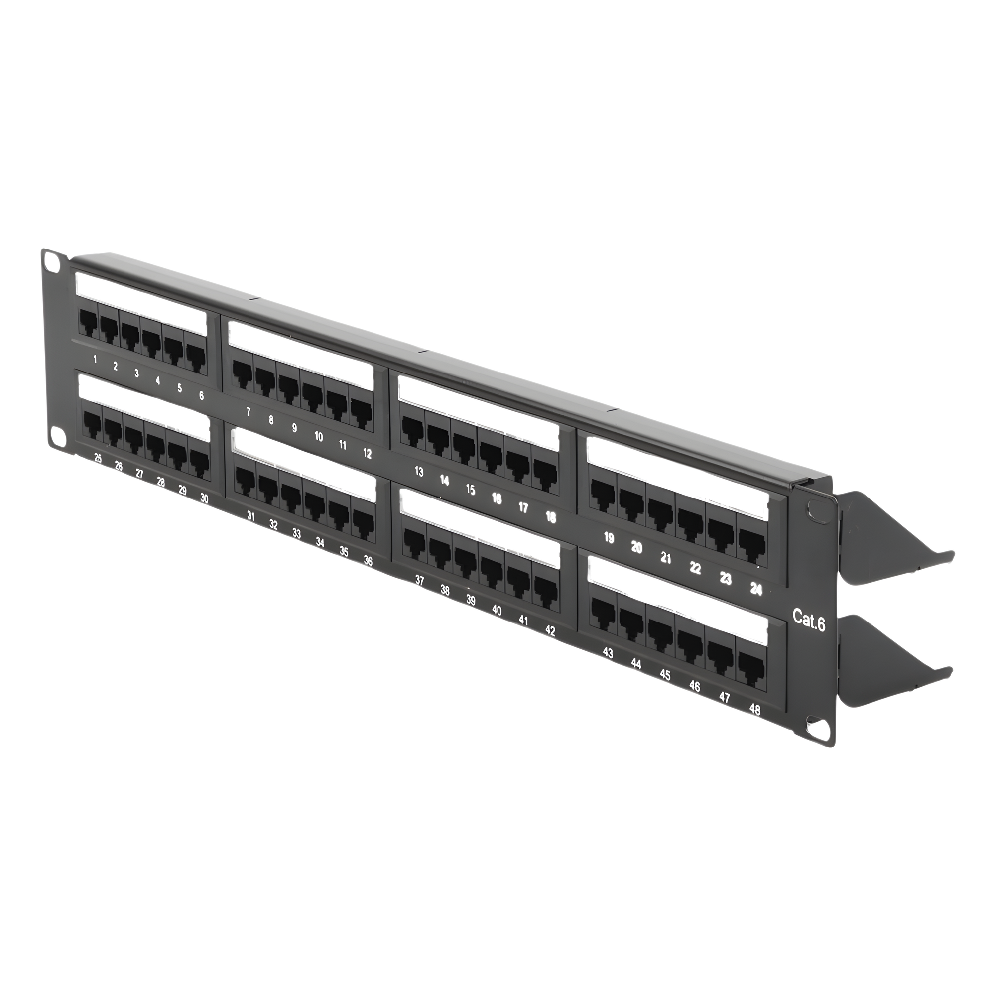 Panel de Parcheo de Impacto (110) UTP de 48 Puertos Cat6, 19 Pulgadas (48.26 cm), 2U, con Barra para Organizar Cable