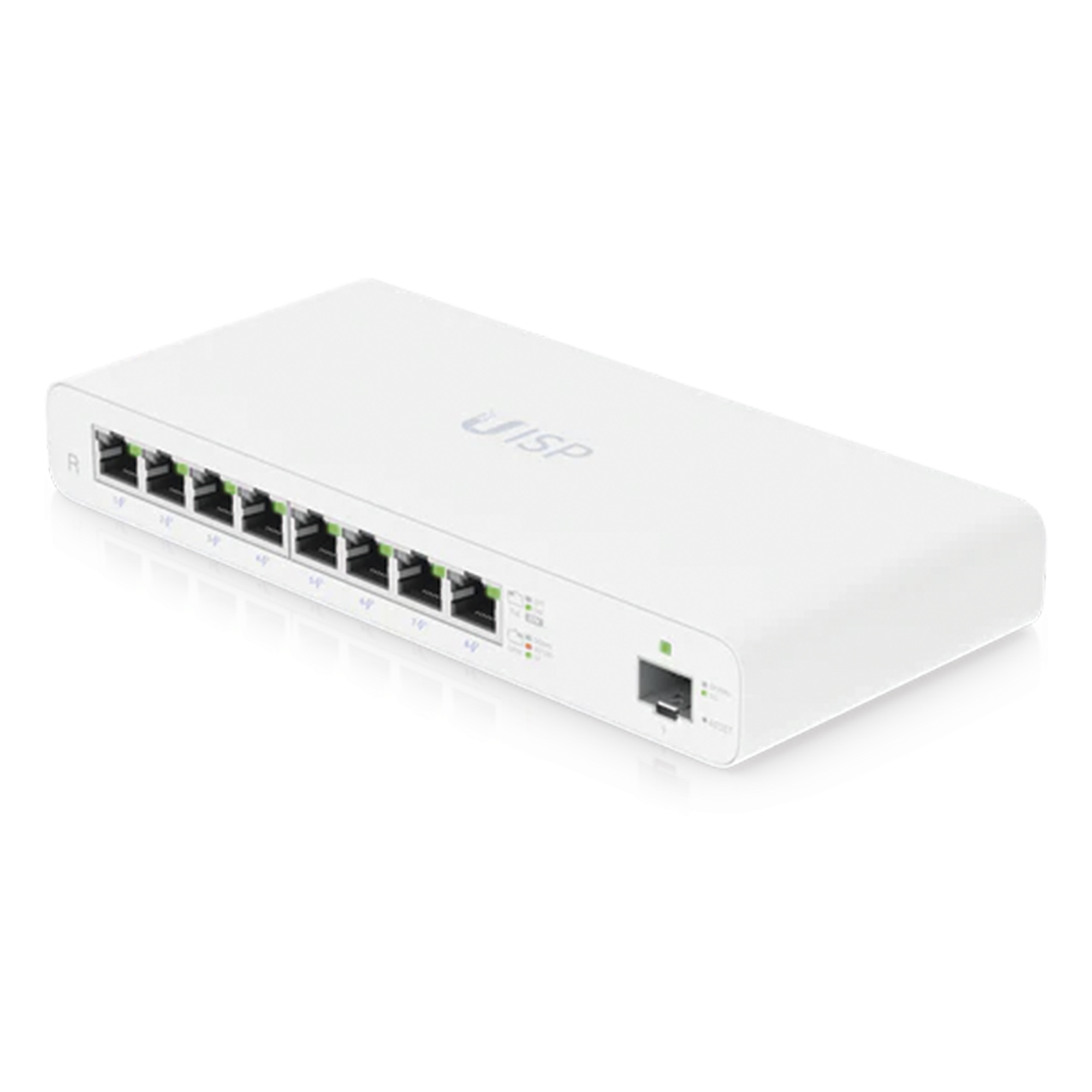 Router Gigabit / 8 Puertos PoE Pasivo 27V / 1 Puerto SFP / NAT 1 Gbps / 110W Total / OSPF y Firewall — UBIQUITI · SKU UISP-R