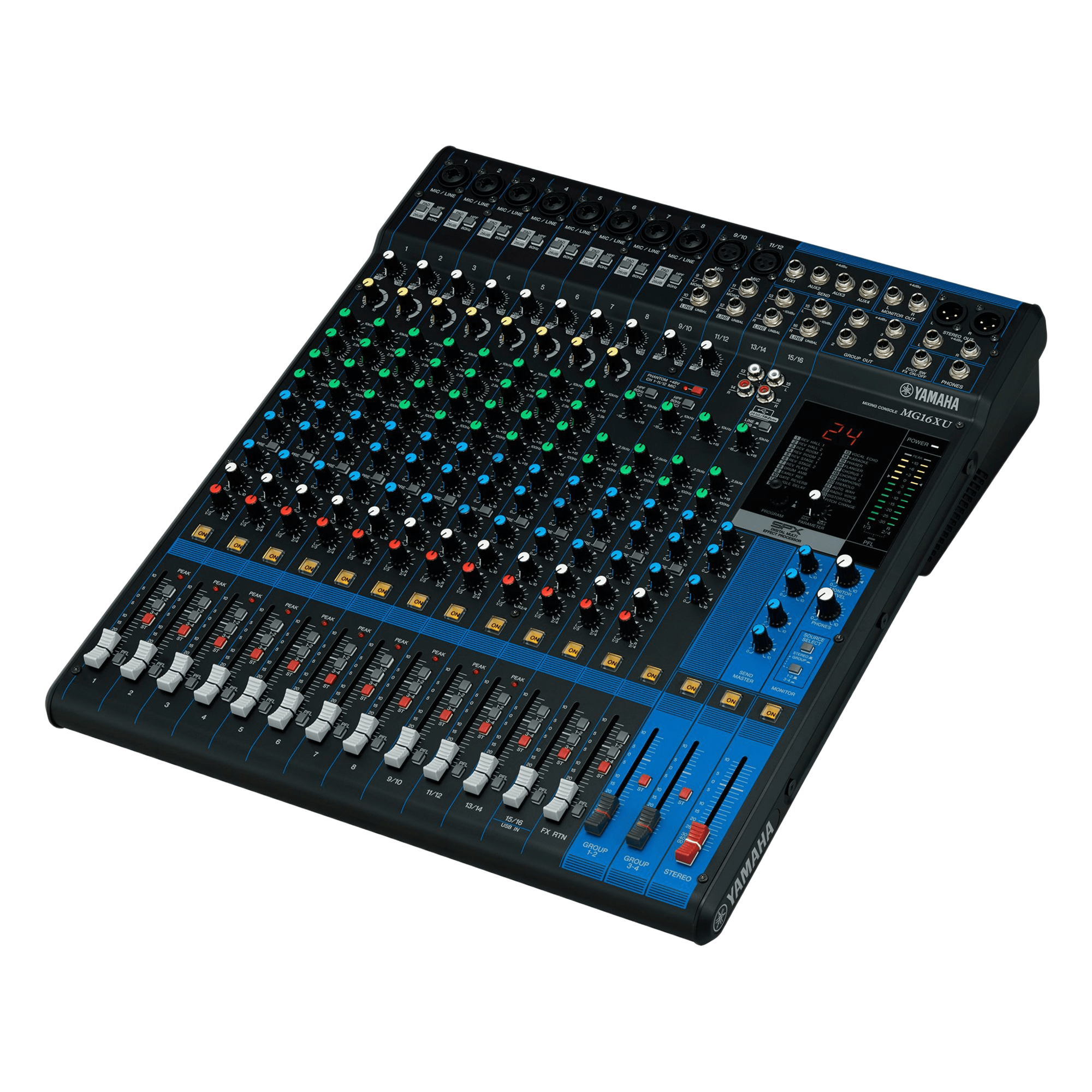 Mezcladora de Audio / 16 Canales / 10 Entradas de Micrófono / Efectos SPX Digitales / Interfaz USB 2x2 / 4 Buses Auxiliares — YAMAHA · SKU MG16XU