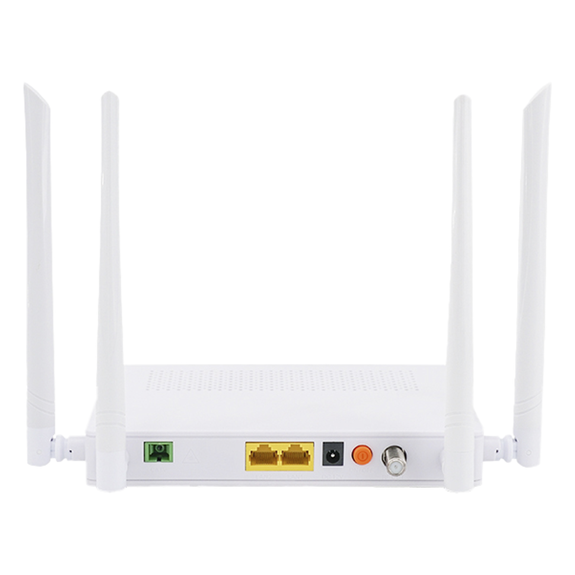 ONU Dual PON / Wi-Fi Doble Banda AC1200 / 2 Puertos Gigabit / Puerto CATV con AGC / 4 Antenas de Alta Ganancia / Gestión Remota OLT