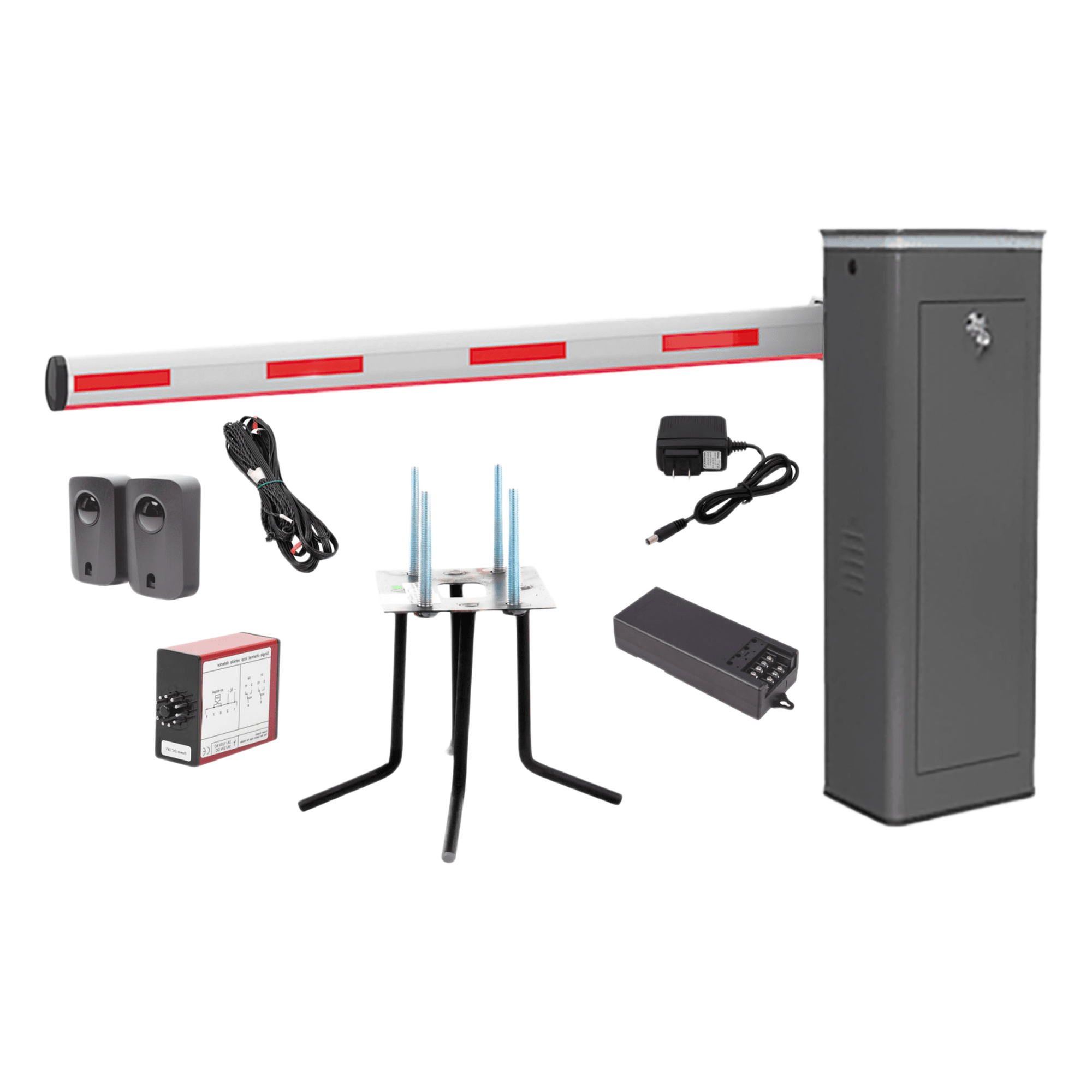 Kit de Barrera Vehicular Izquierda / Brazo Iluminado 5 m (16.4 ft) / Apertura 6 s / 150 Ciclos/h / Gabinete Gris / Sensor de Masa y Lazo Magnético / Fotoceldas / 110V — ACCESSPRO · SKU KIT-XBS-3L-LED