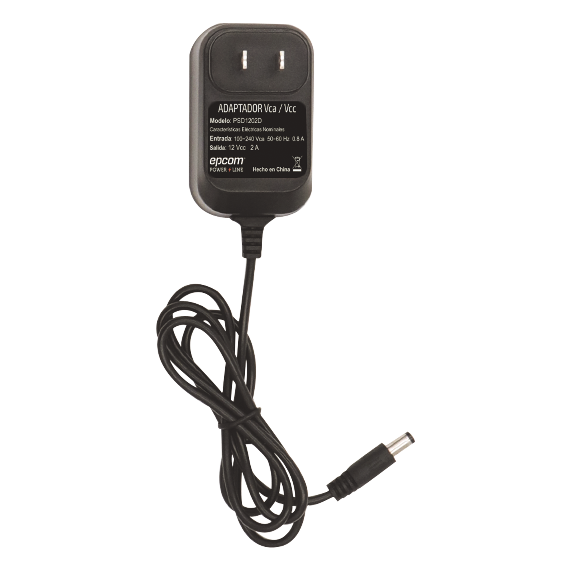 Fuente de Poder de 12 Vcc Regulada / 2 Amp / Voltaje de Entrada de 100 - 240 VCA / Longitud del cable 96 cms. 