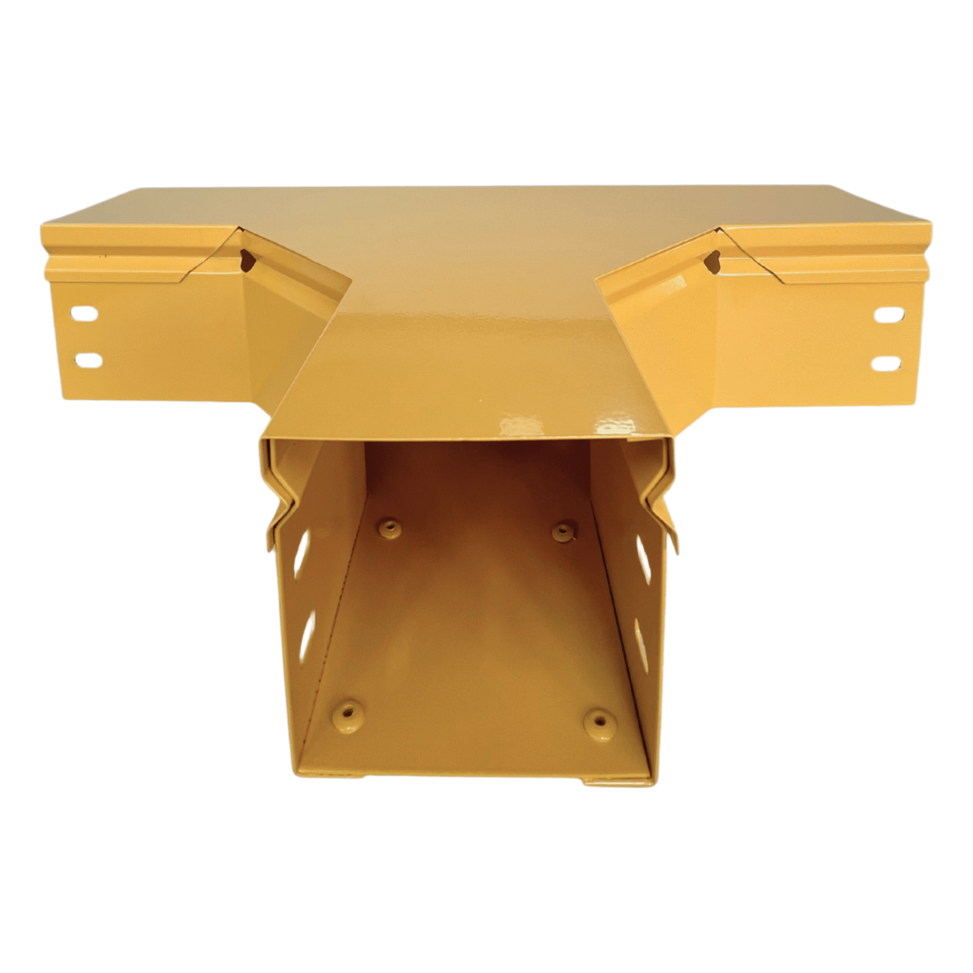 Charola T Horizontal para Fibra Óptica / Aluminio 4" x 4" / Radio de Curvatura 8" / Recubrimiento Epóxico Amarillo / Incluye Tapa y Accesorios — CHAROFIL · SKU CHFBTH4X4R8EPK