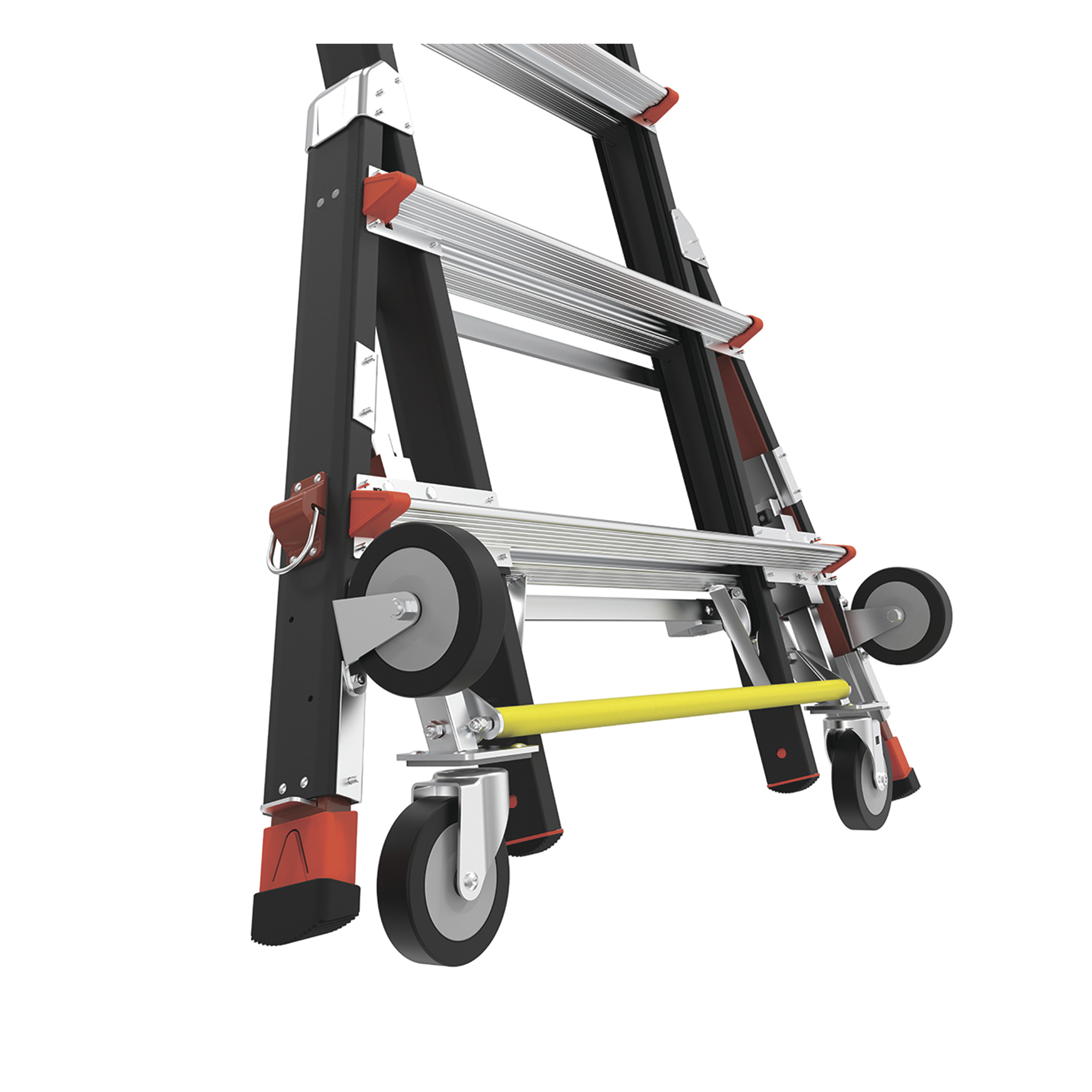 Escalera de Fibra de Vidrio  con Jaula de 8'-14' (2.44 - 4.27 m). Con Ajuste en Ruedas (RATCHET™ Leveler) (SKU:18515-817).