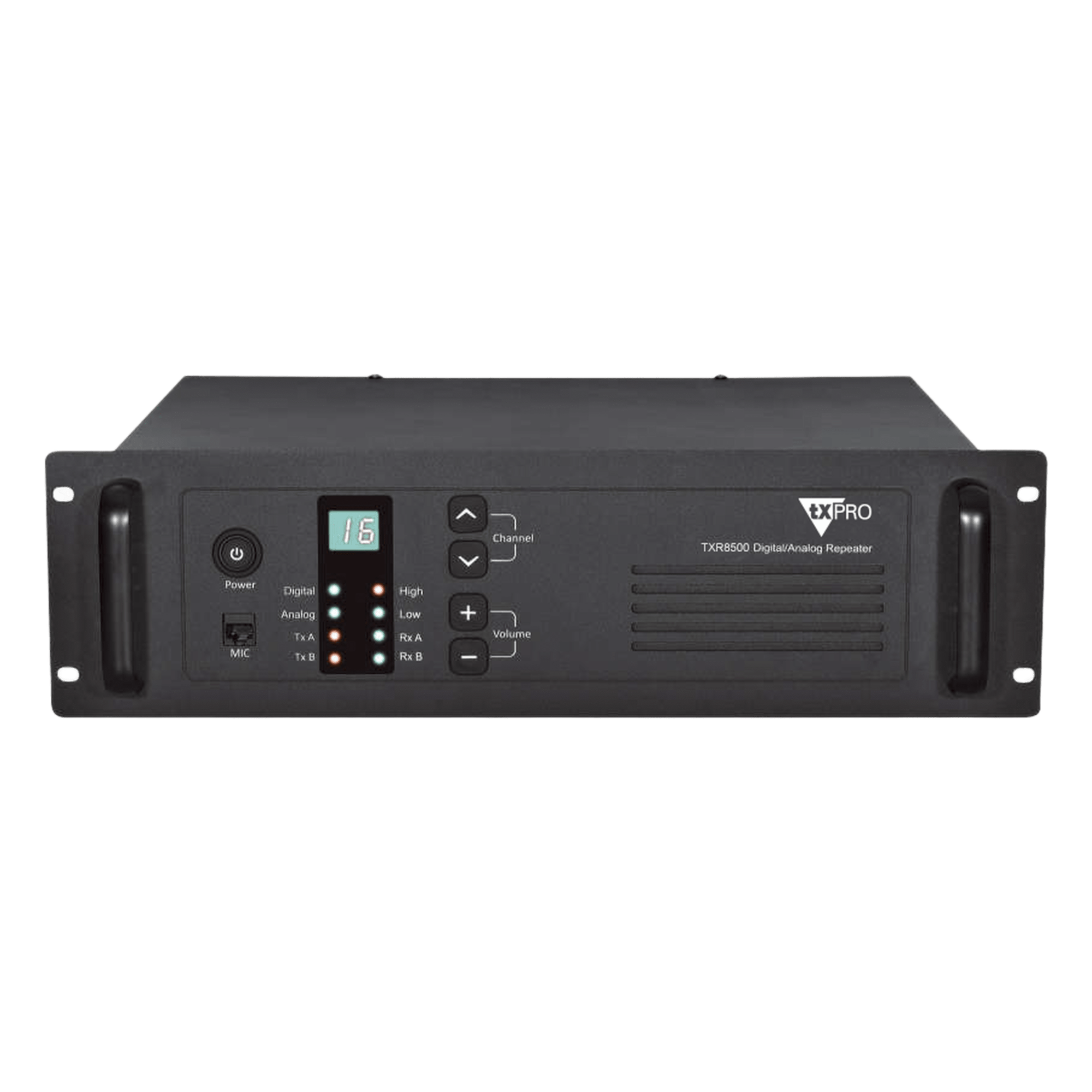 Repetidor UHF / 450-490 MHz / 40W / DMR TDMA / 100 Canales / Doble Slot — TXPRO · SKU TXR8500UH