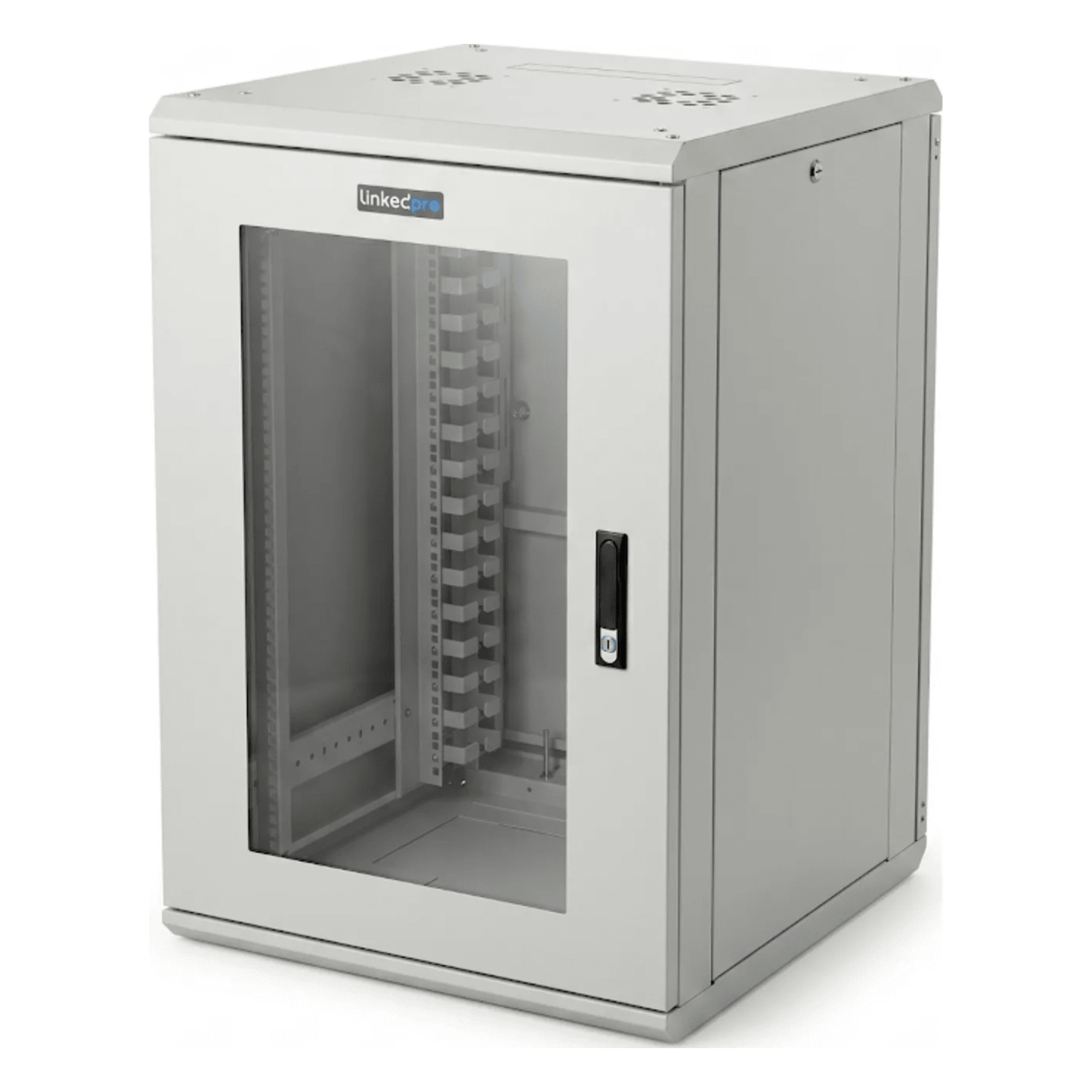 Gabinete Rackeable / 18U / 19 in / Puerta Cristal / Carga 750 Kg / 600x605x930 mm (23.6x23.8x36.6 in) / 3.05 ft Alto — LINKEDPRO · SKU LES-60-60-18UGW