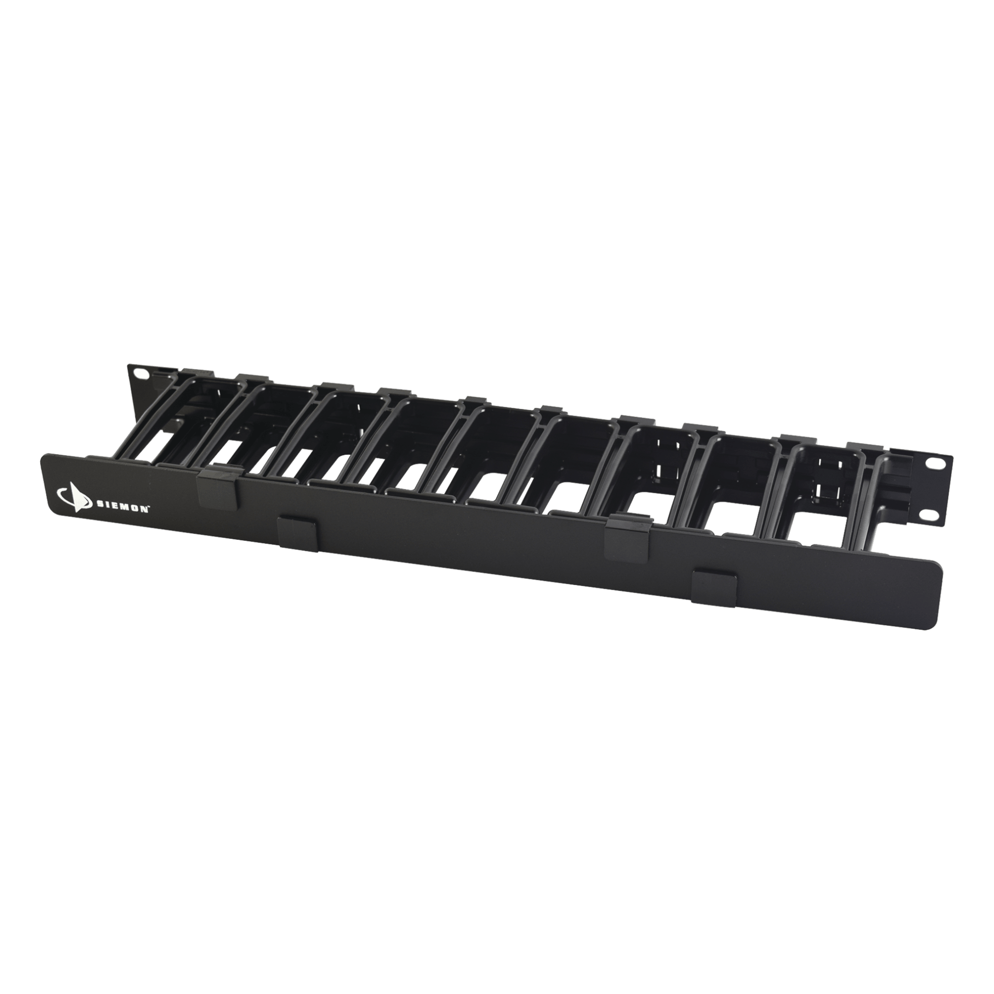 Organizador de Cable Horizontal / 19in Rack / 4in (0.33ft) Profundidad / 1UR / Puerta Doble Bisagra — SIEMON · SKU HCM-4-1U