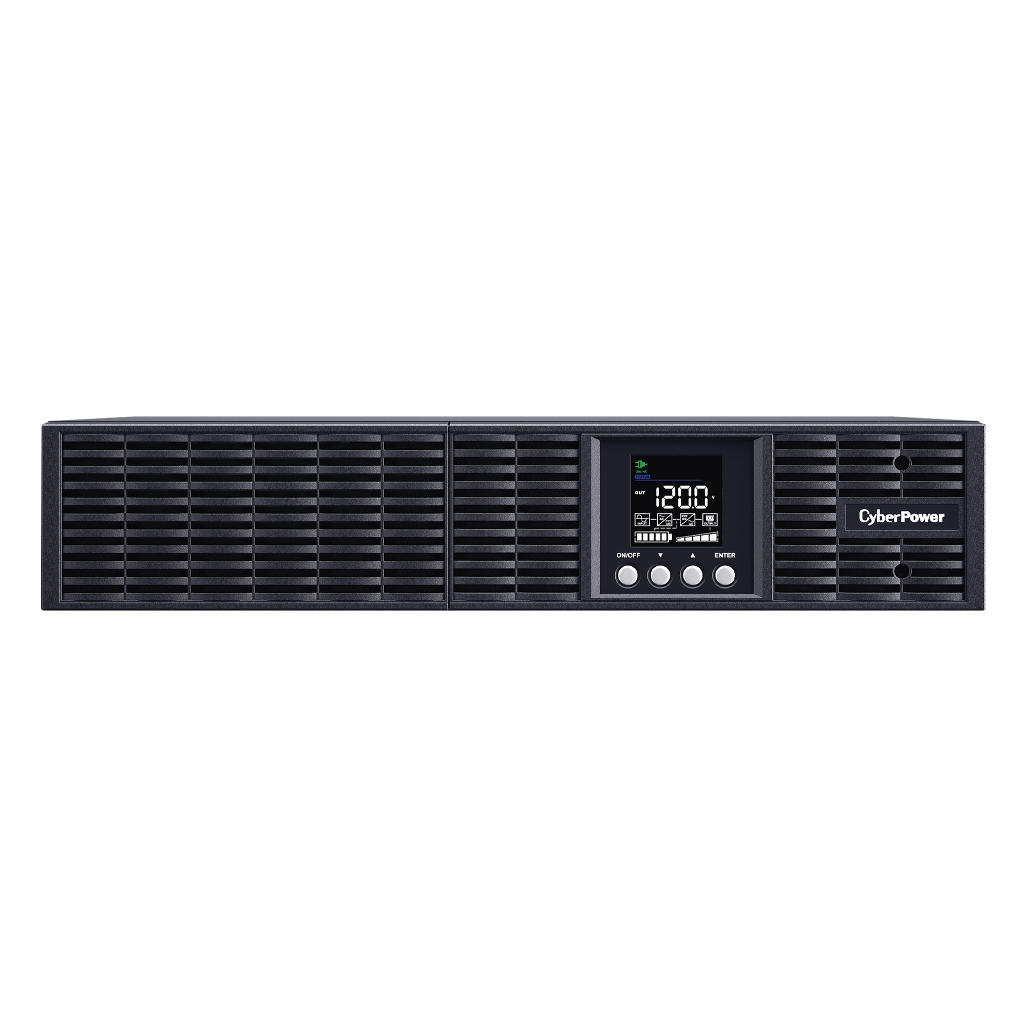 UPS Online Doble Conversión / 1000 VA / 900 W / 8 Tomas NEMA 5-15R / Onda Senoidal Pura / Rack o Torre 2 UR / LCD a Color — CYBERPOWER · SKU OLS1000RT2UA