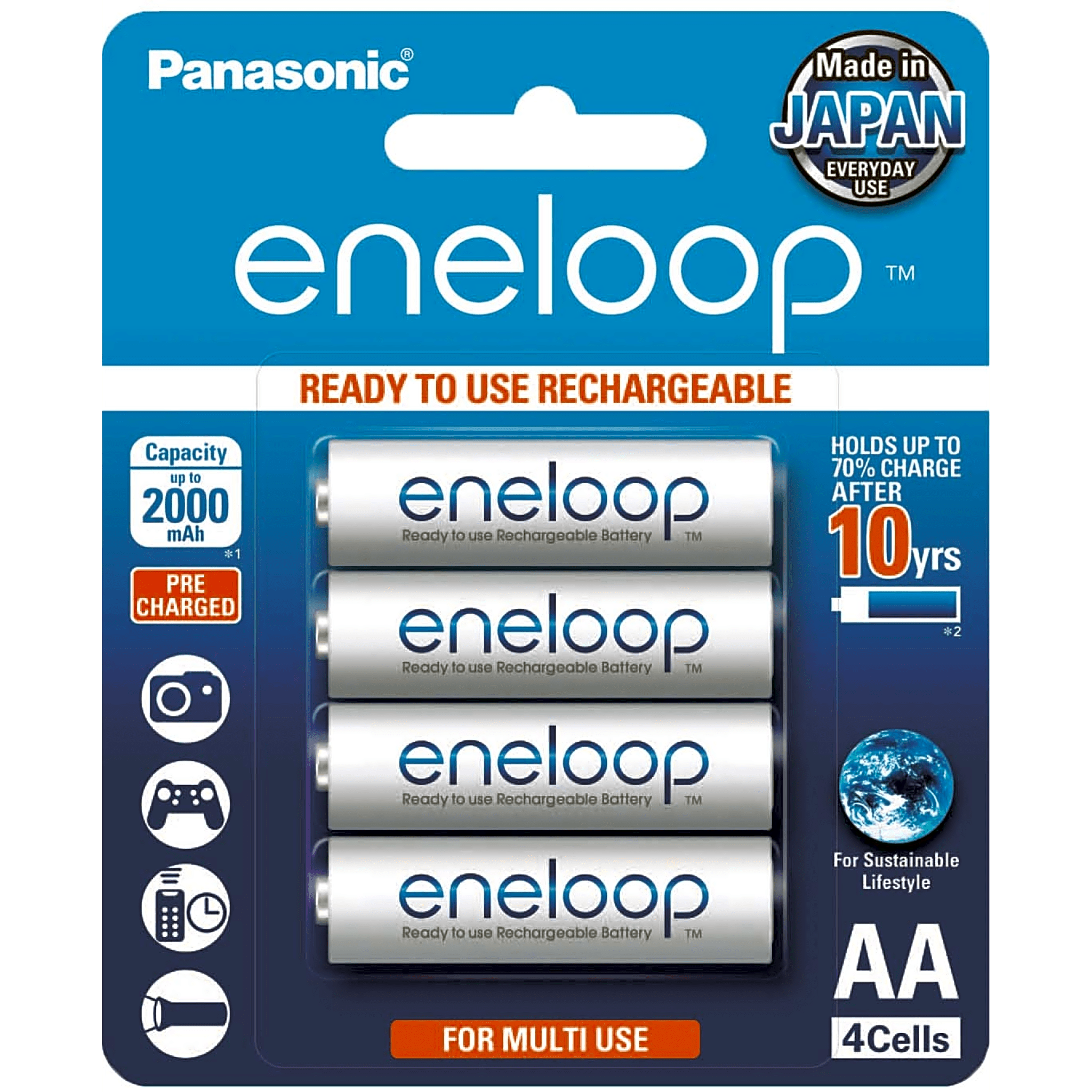 Batería Recargable AA / Ni-MH 2000 mAh / 1.2V / Baja Autodescarga / 2100 Ciclos / Paquete de 4 — PANASONIC · SKU BK3MCCE4BT6
