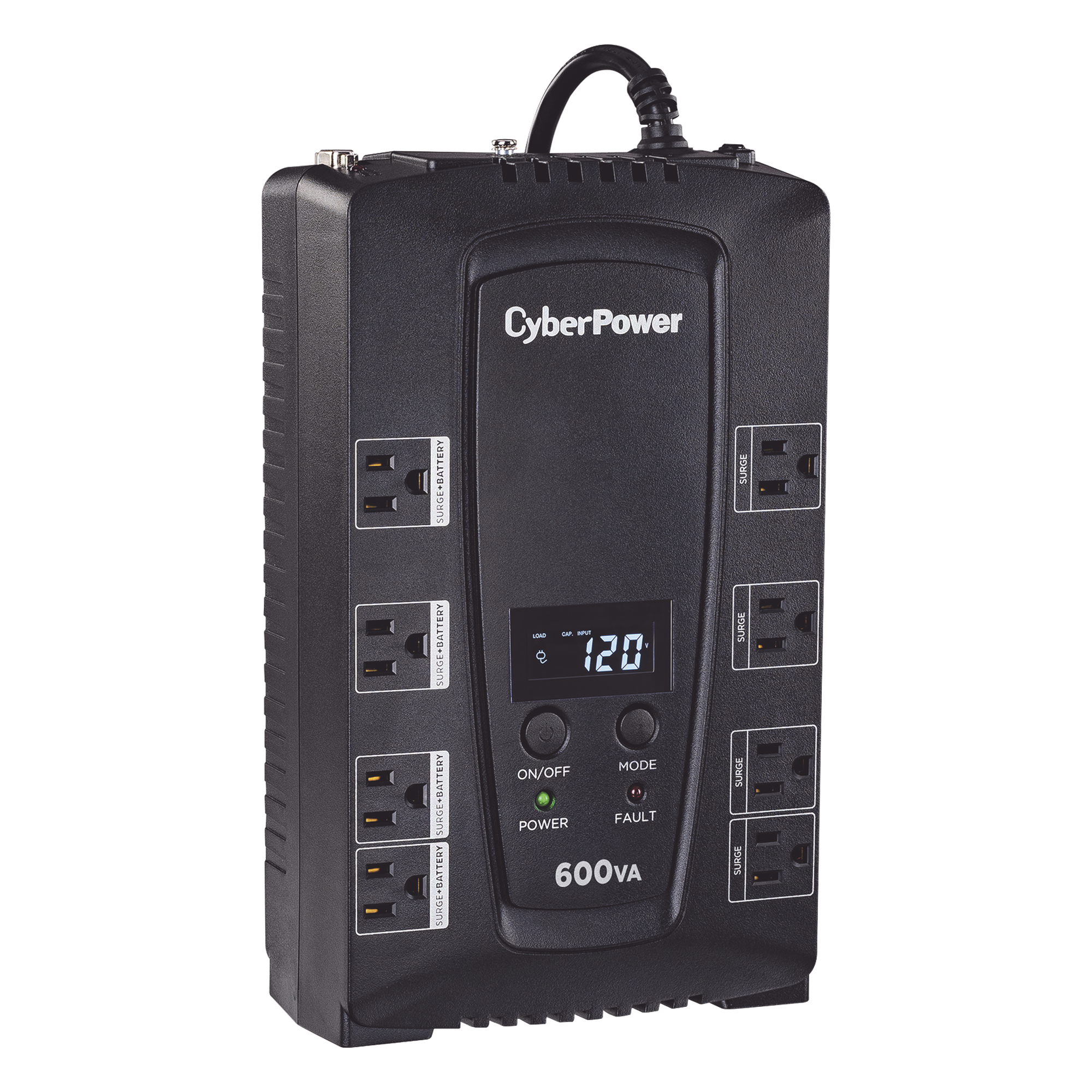 UPS de 600 VA/340 W, Topología Standby, Entrada 120 Vca NEMA 5-15P, Tipo Gabinete Compacto, Con 8 Tomas NEMA 5-15R