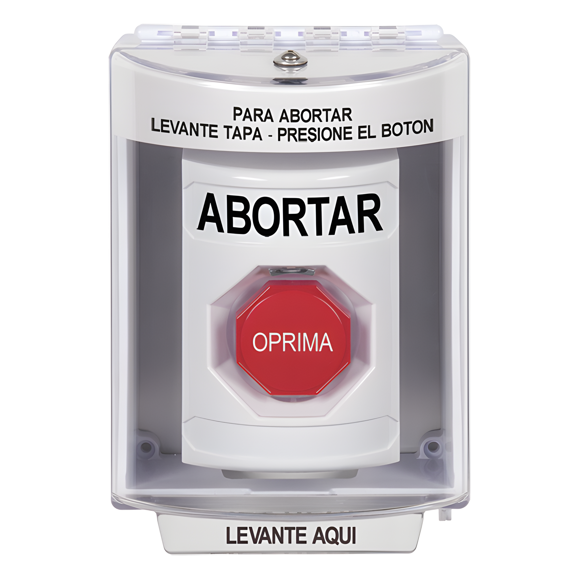 Botón de Abortar con Bocina / Tapa de Policarbonato Resistente / Restablecimiento con Llave / UL/cUL/ADA / Interior/Exterior — STI · SKU SS2382AB-ES