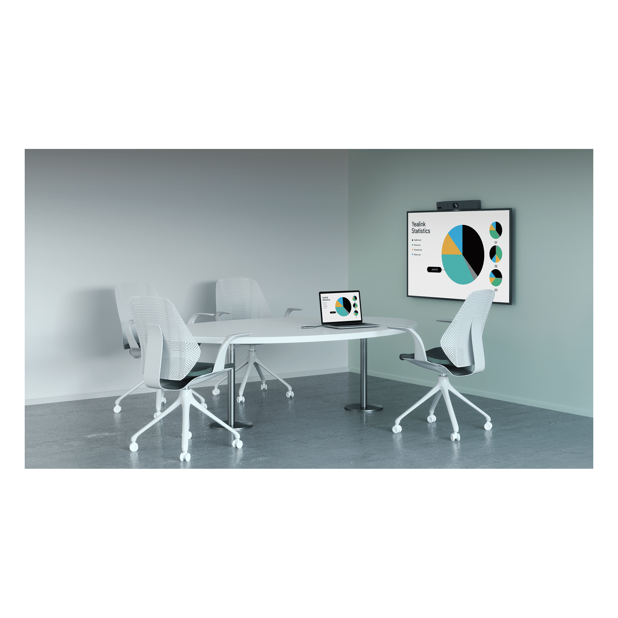 Barra de Videoconferencia Todo en Uno / 4K / Lente 120° / 8 Micrófonos MEMS con IA / Auto Framing / Microsoft Teams y Zoom / Android Integrado