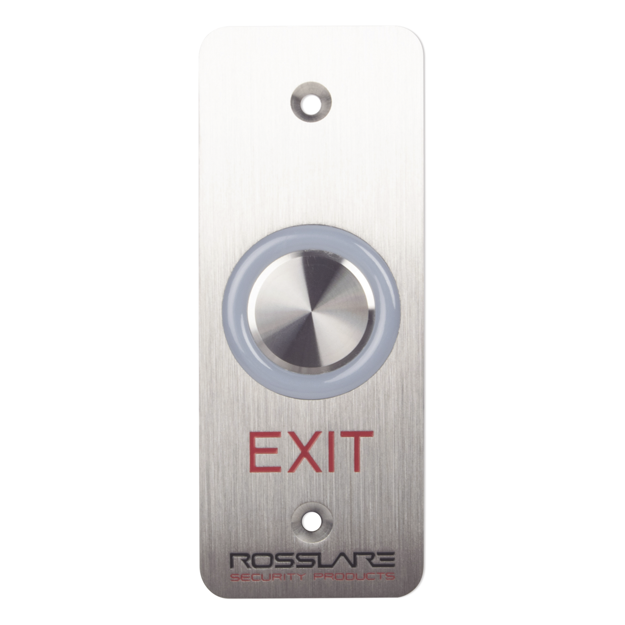 Botón de salida táctil / Temporizador 1-60 s / LED RGB configurable / IP65 / 24 VCC / Acero inoxidable — ROSSLARE SECURITY PRODUCTS · SKU EX-16E0